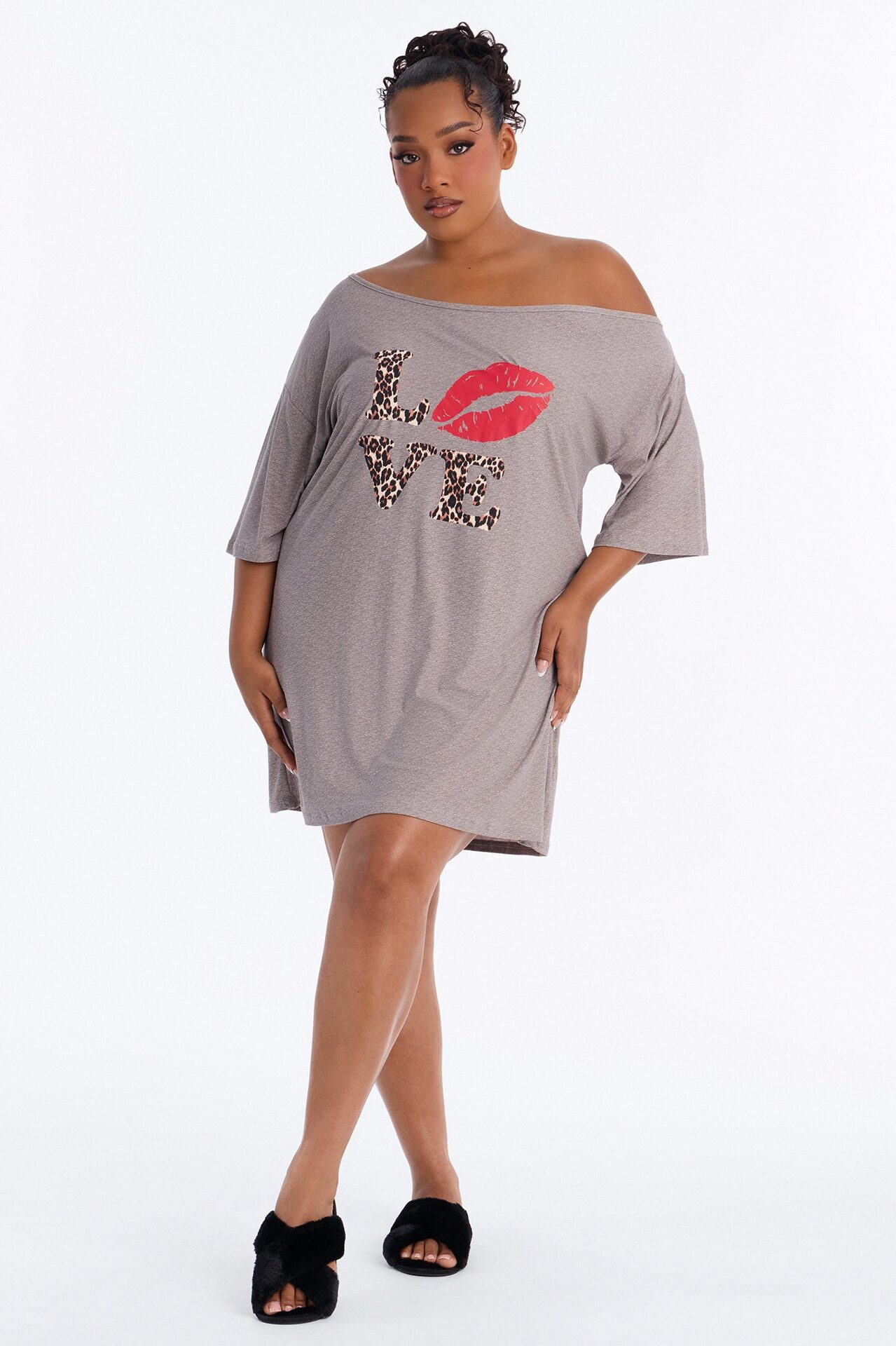 Love My Sleep Off Shoulder Sleep Shirt - Grey