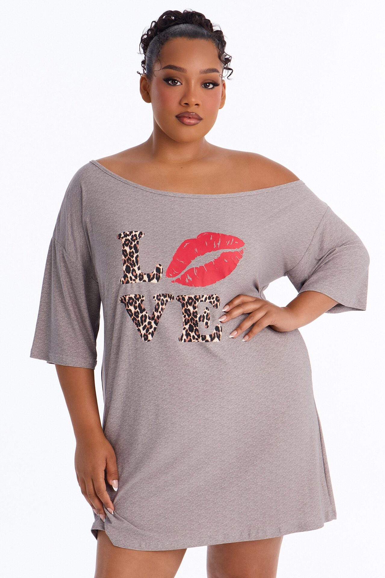 Love My Sleep Off Shoulder Sleep Shirt - Grey