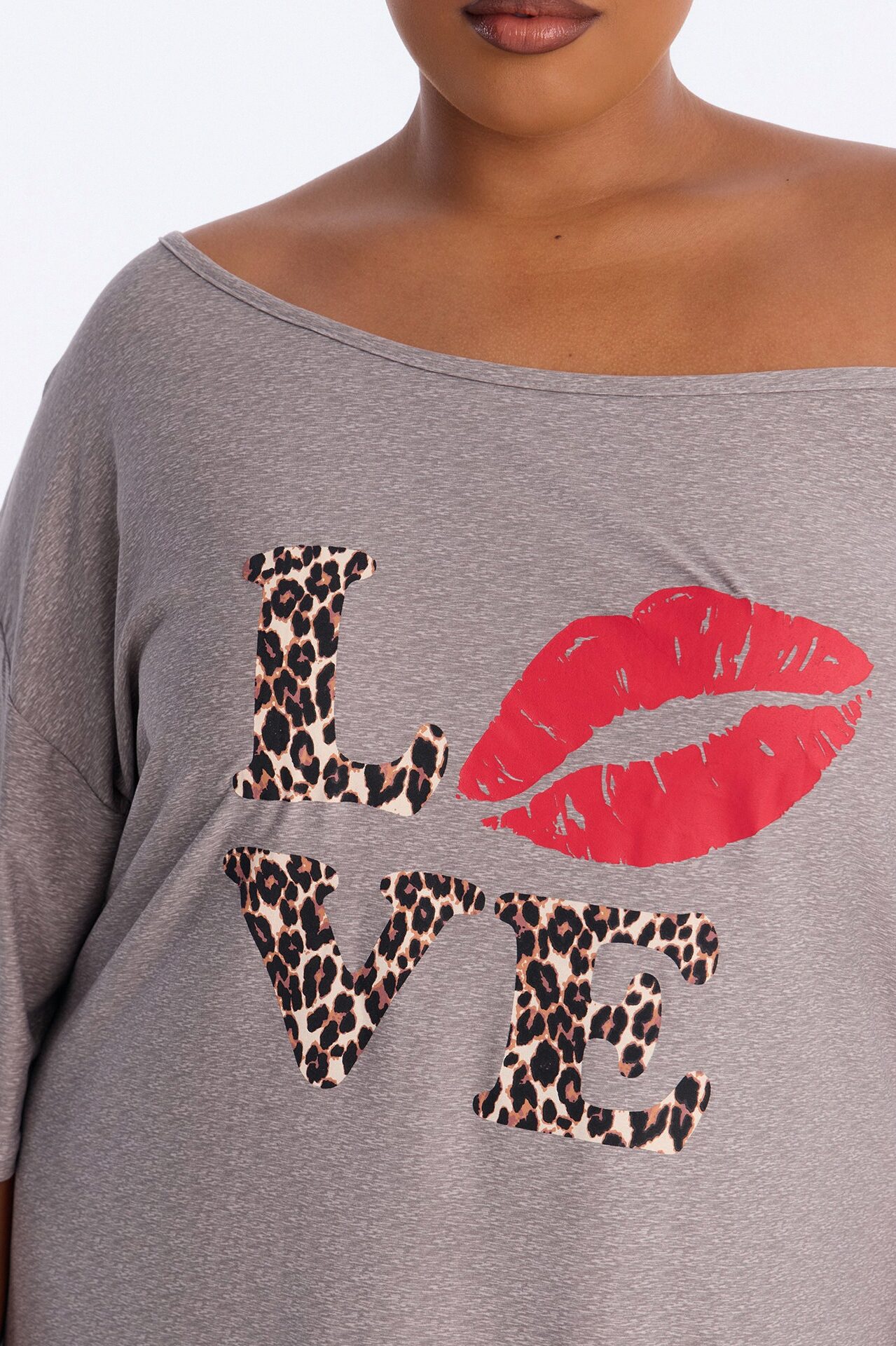 Love My Sleep Off Shoulder Sleep Shirt - Grey