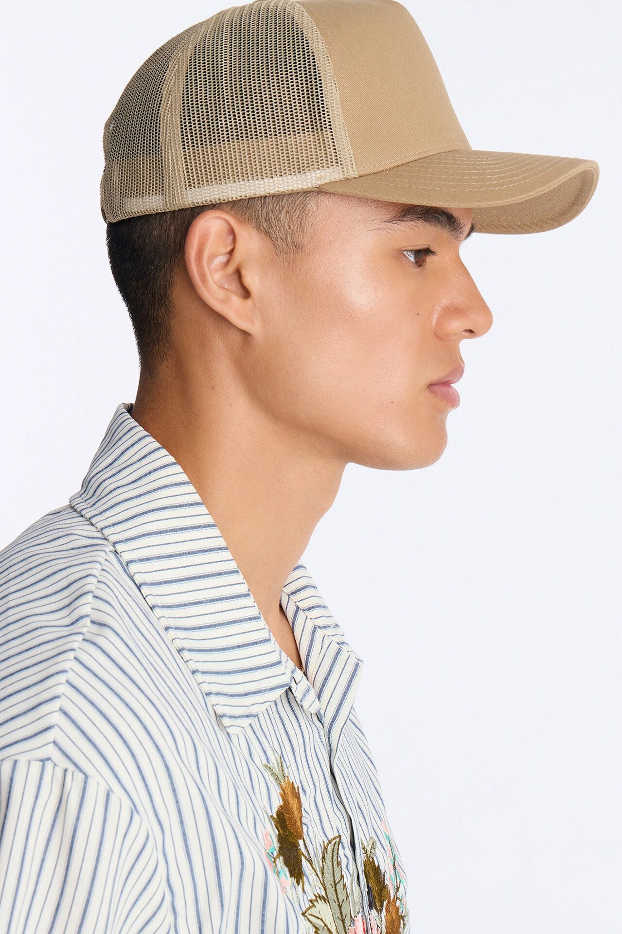 Basic Mesh Back Panel Snapback Hat - Khaki