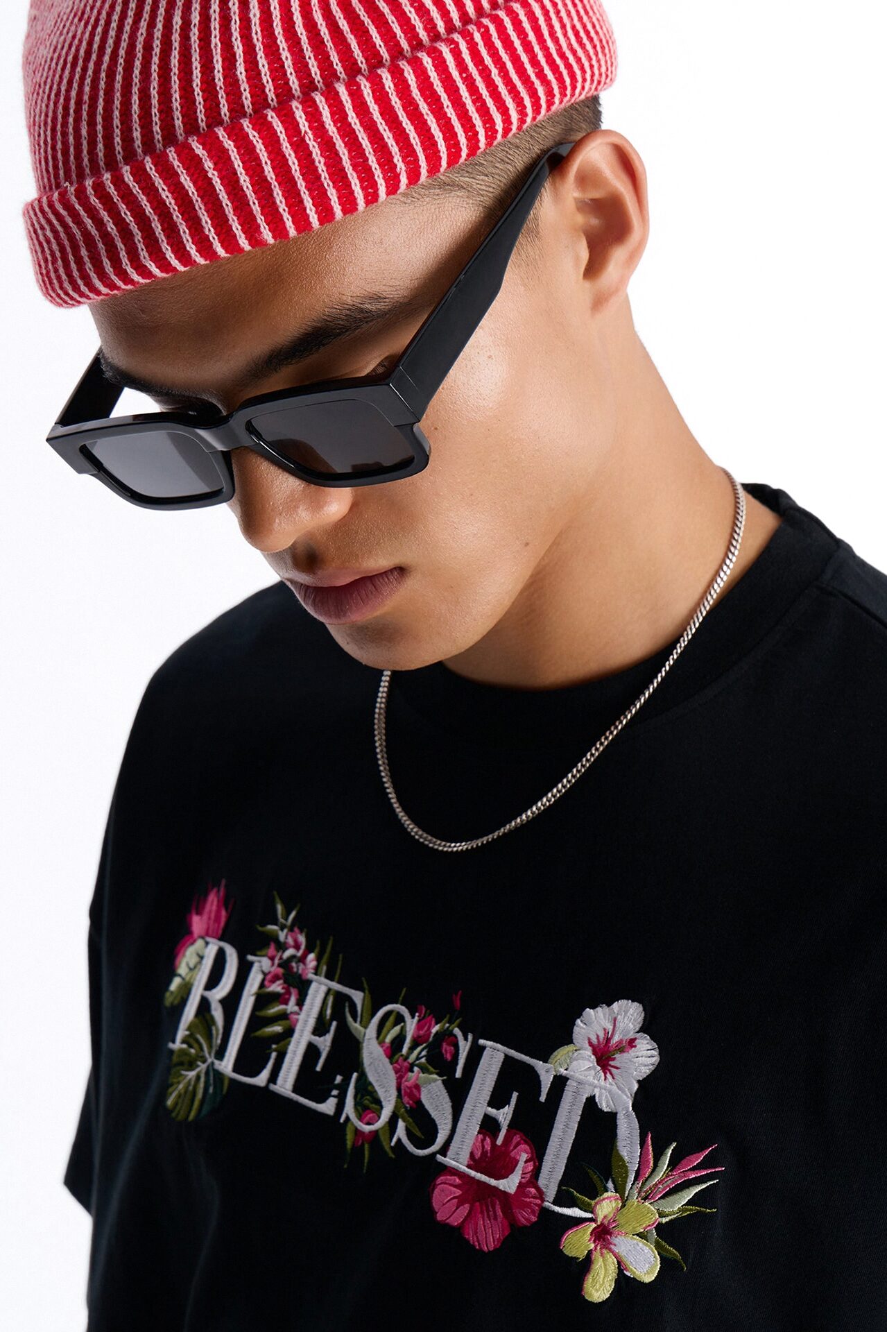 Blessed Floral Oversized Embroidered Short Sleeve Tee - Black