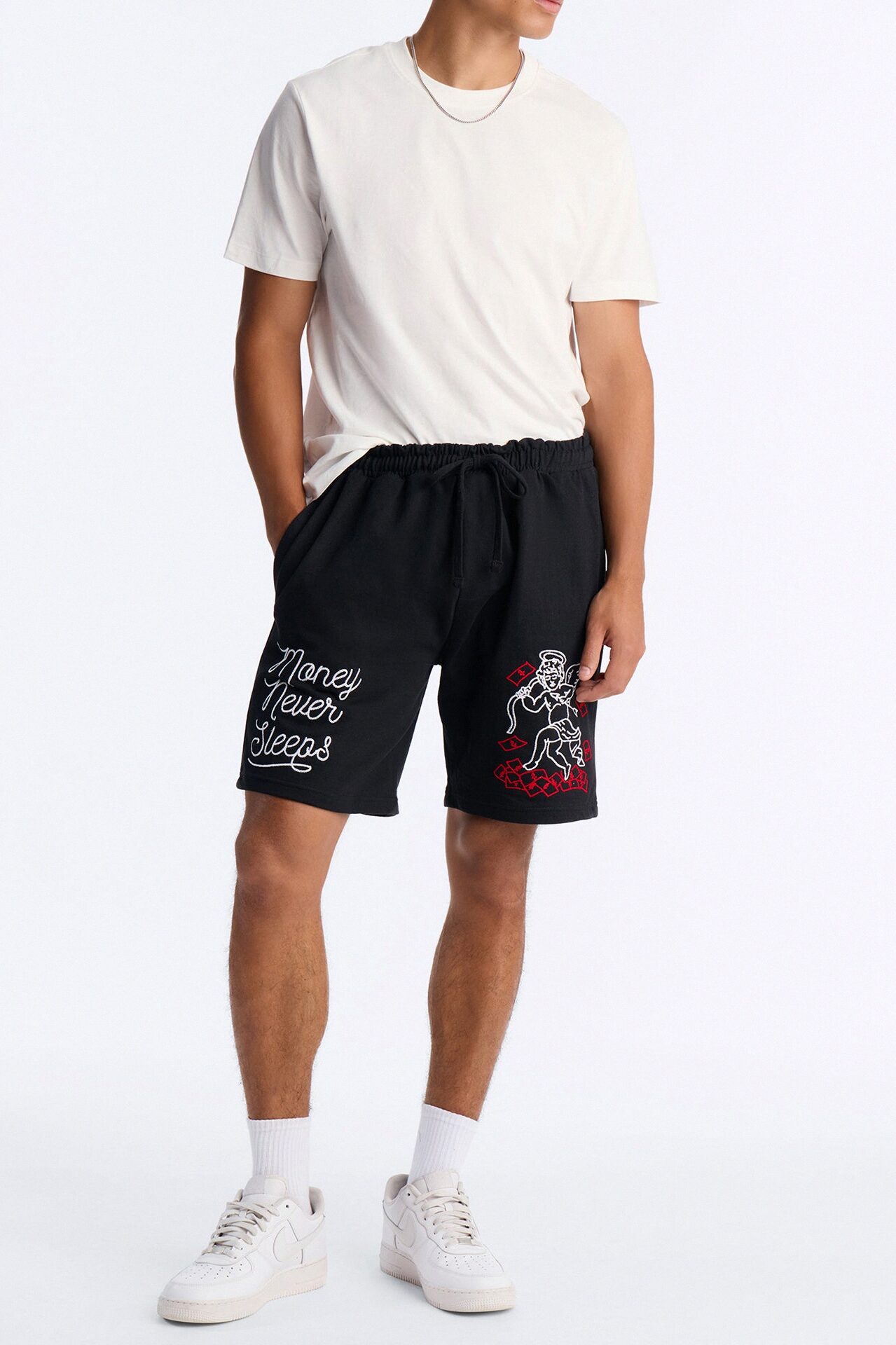 Paper Chaser Chain Stitch Embroidery Fleece Short - Black