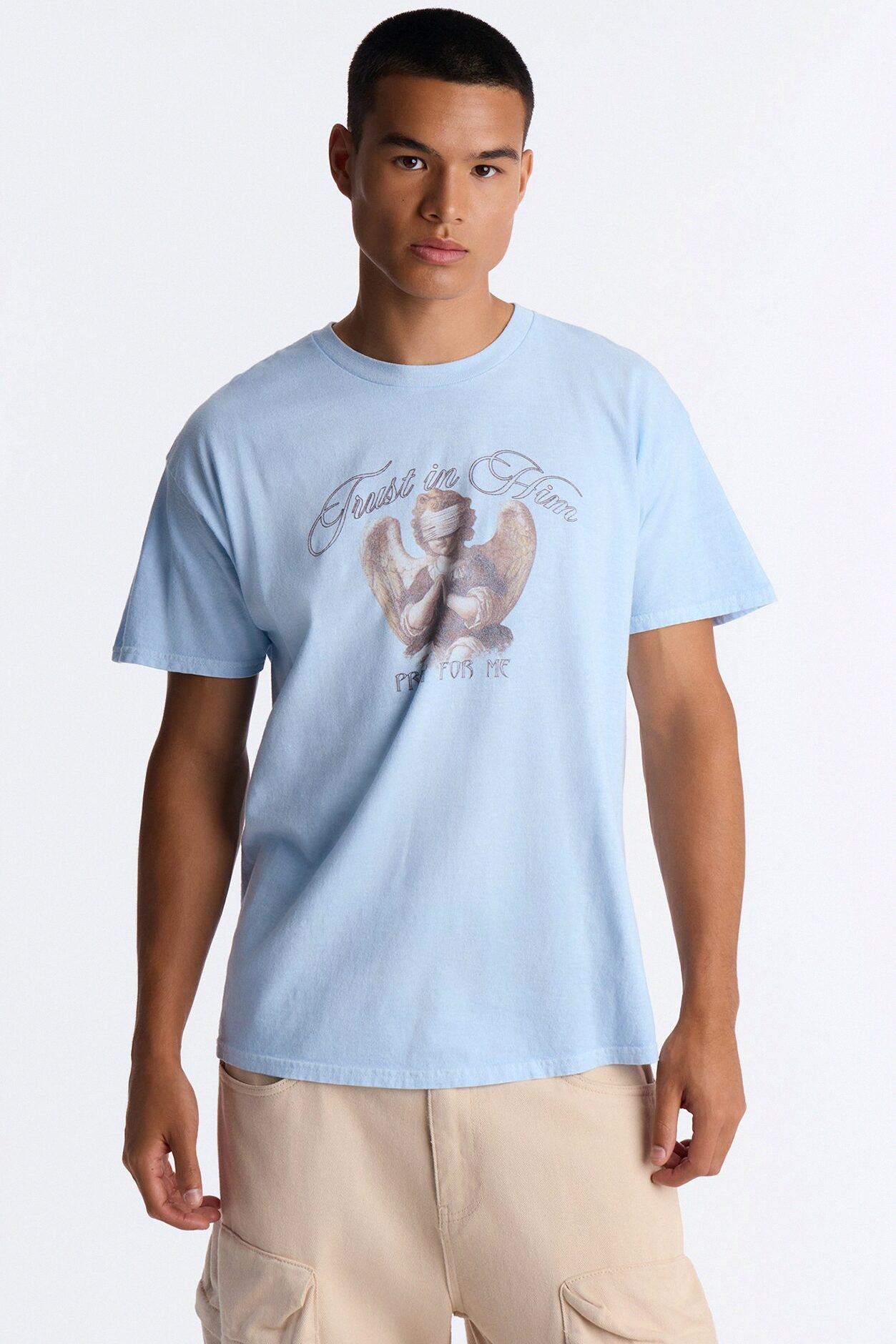 Trust In Him Oversized Short Sleeve Tee - Light Blue
