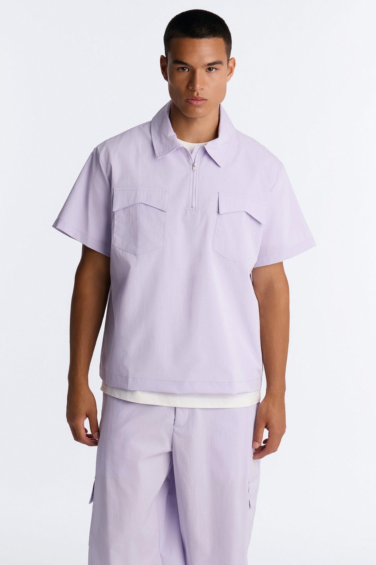 Gable Pocket Quarter Zip Polo - Purple