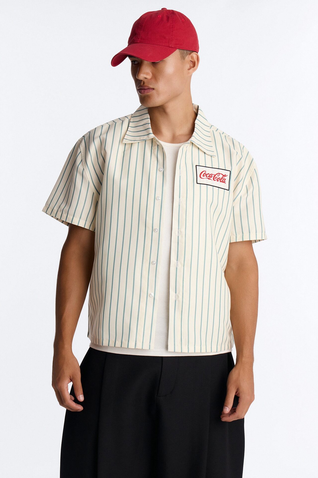 Coca Cola Pop Art Cuban Collar Button Up Shirt - Off White/combo