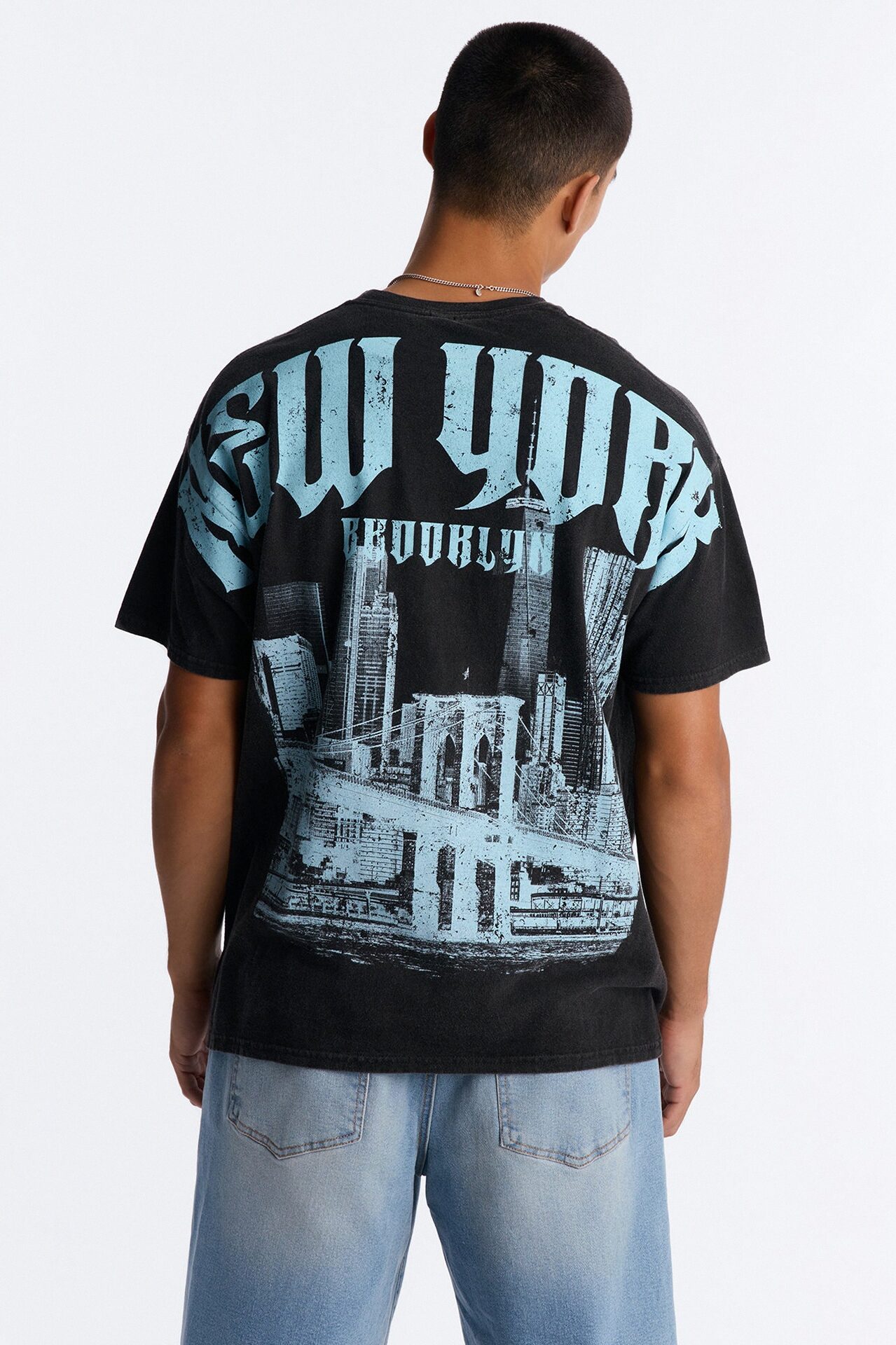 New York Bridge Oversized Short Sleeve Tee - Black
