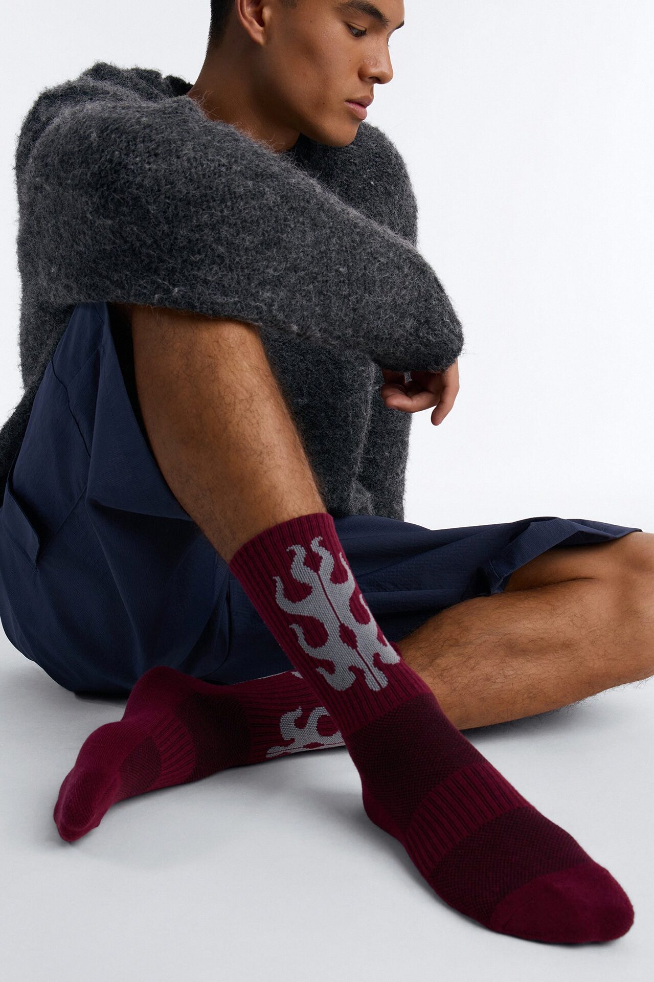 Contrast Flame Crew Socks - Wine