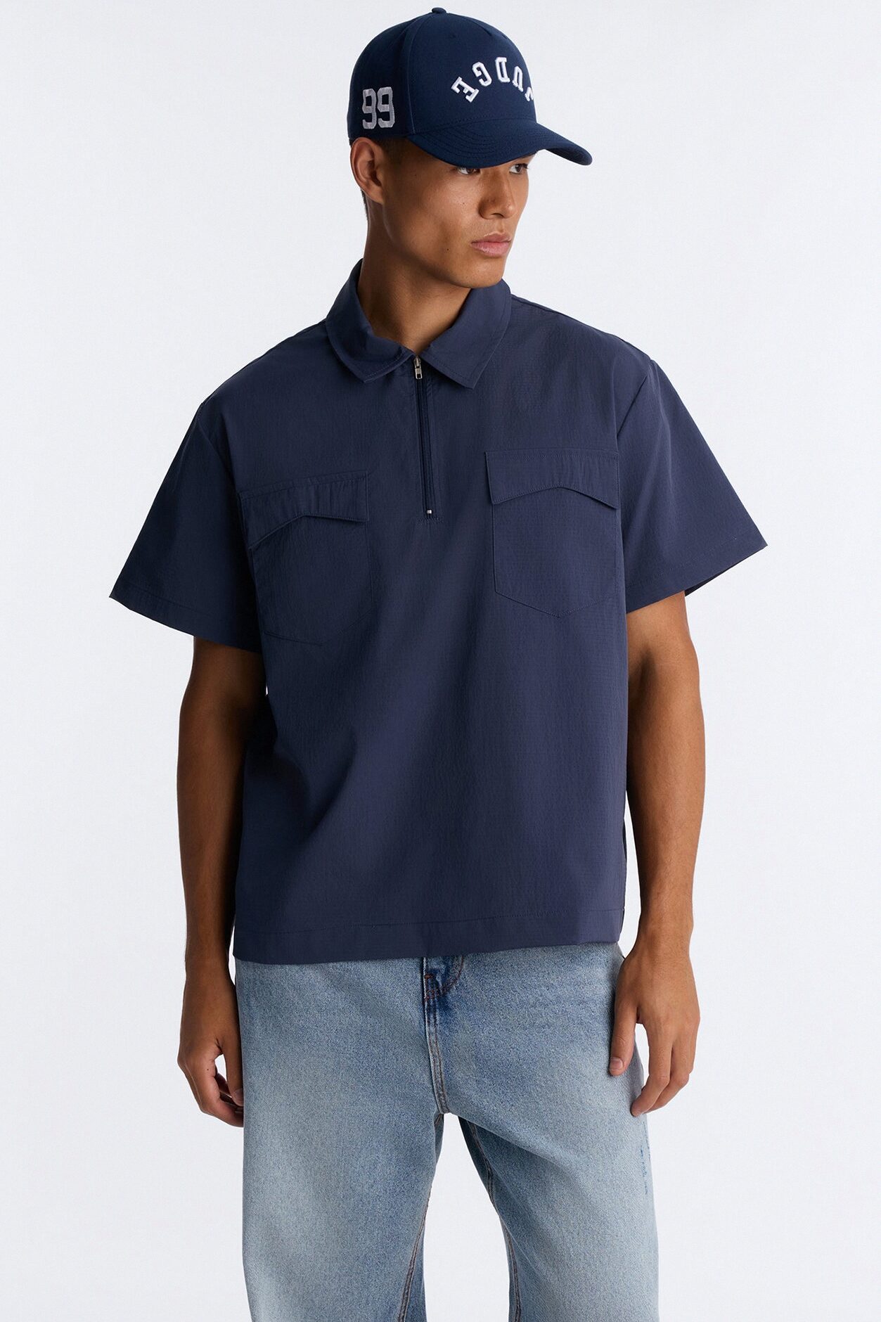 Gable Pocket Quarter Zip Polo - Navy