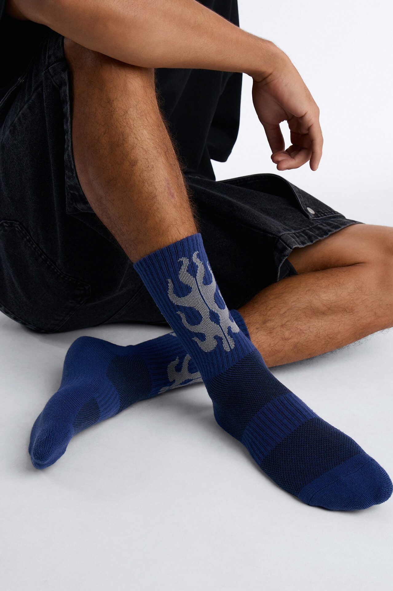 Contrast Flame Crew Socks - Blue