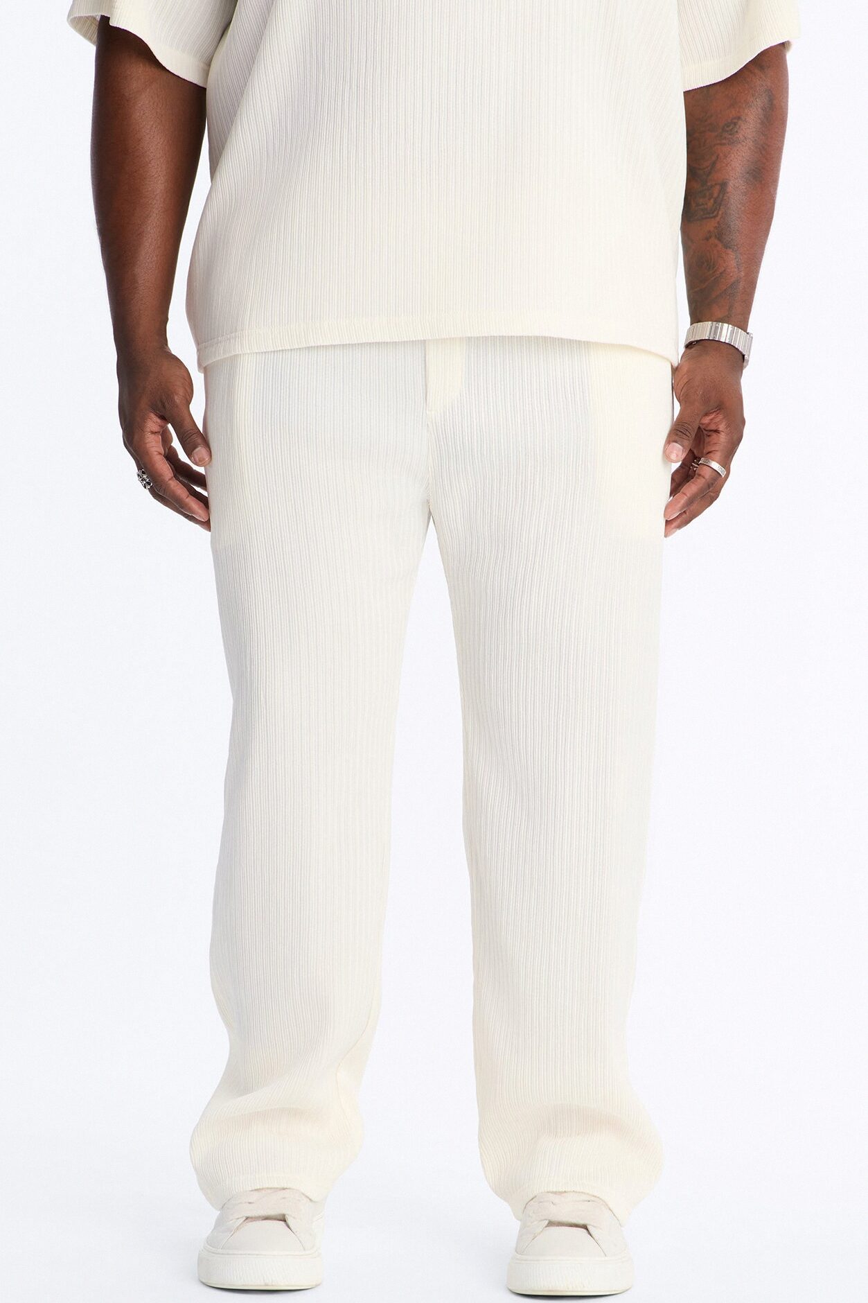 Pure Form Plisse Straight Leg Pant - Cream