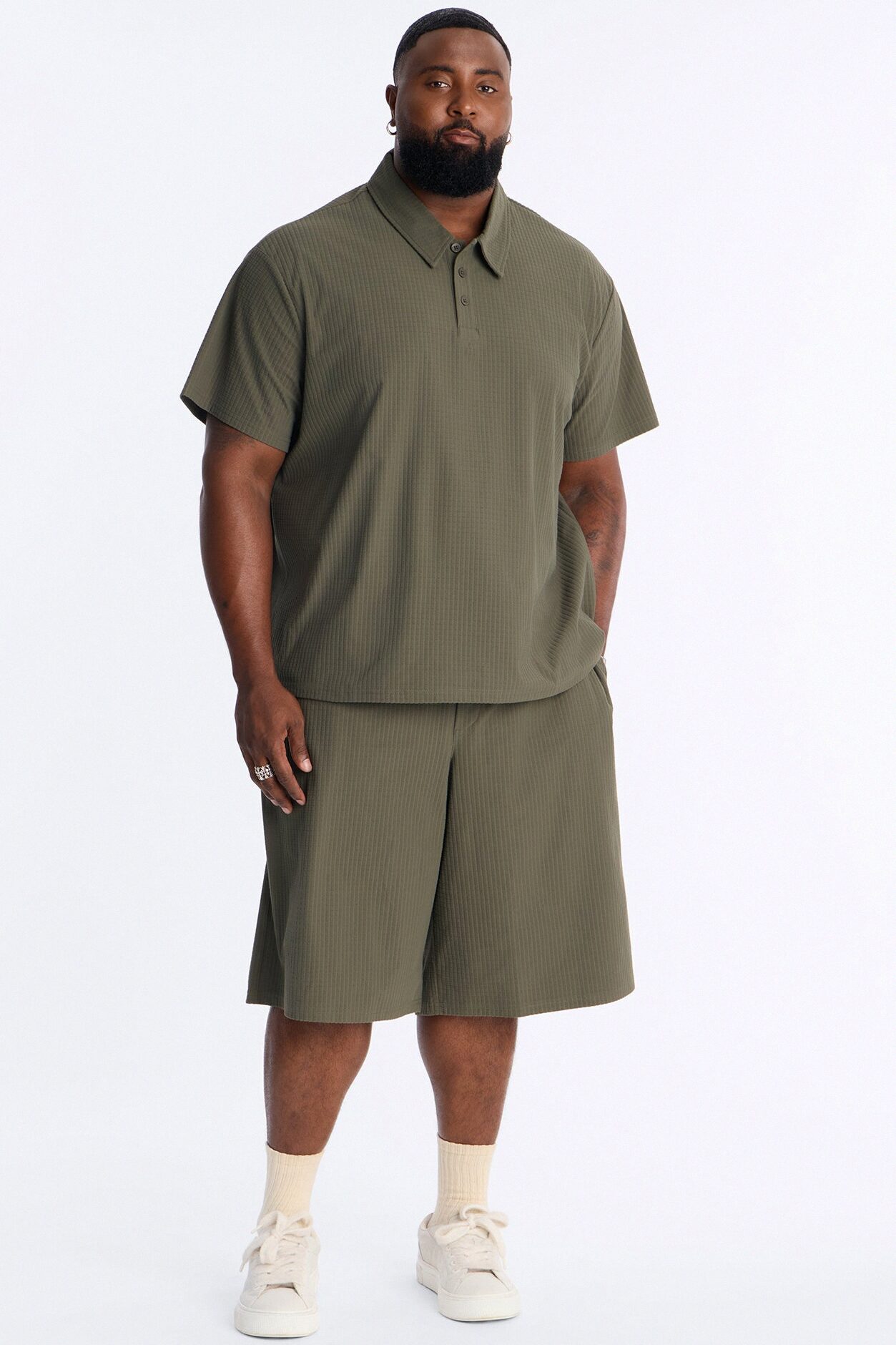Terrance Textured Stripe Polo - Olive
