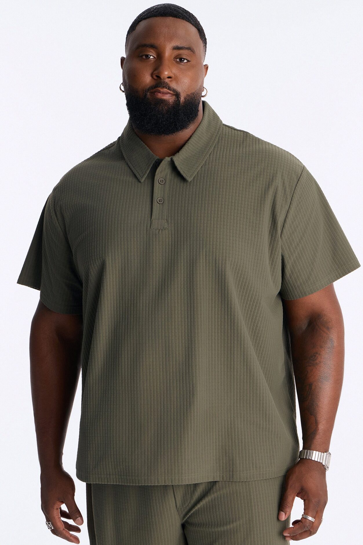 Terrance Textured Stripe Polo - Olive