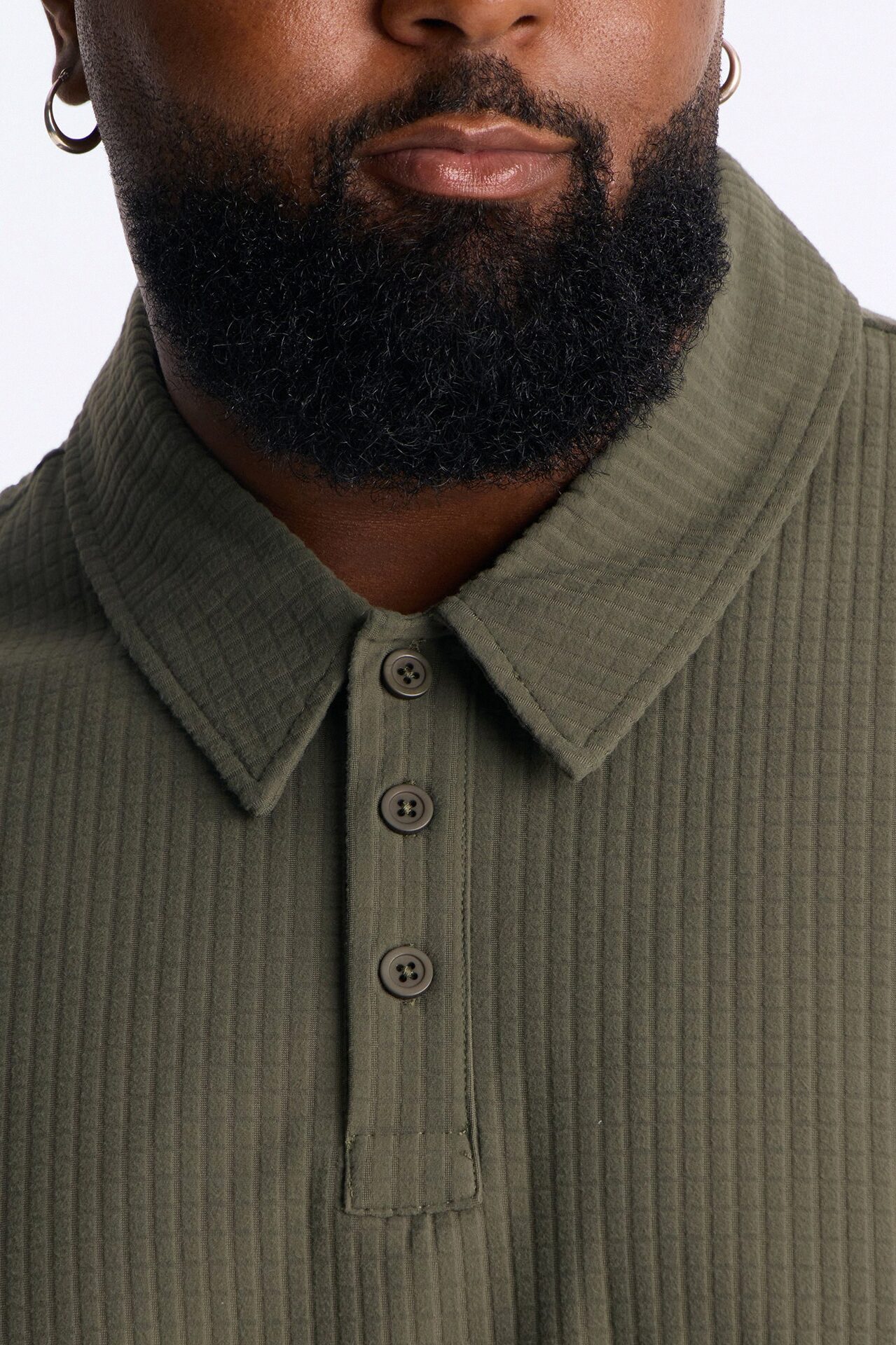 Terrance Textured Stripe Polo - Olive