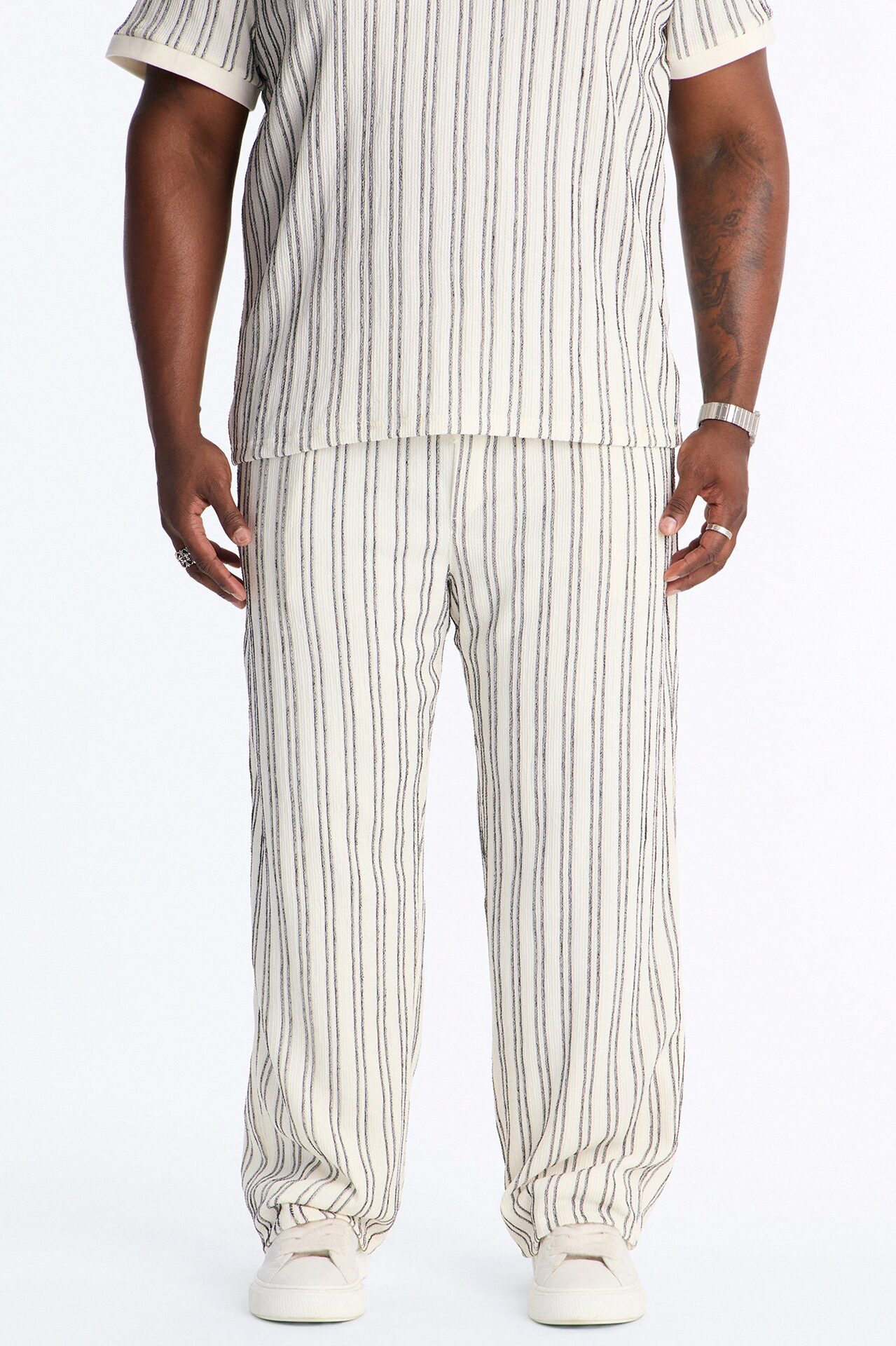 Etched Stripe Relaxed Pant - White/combo