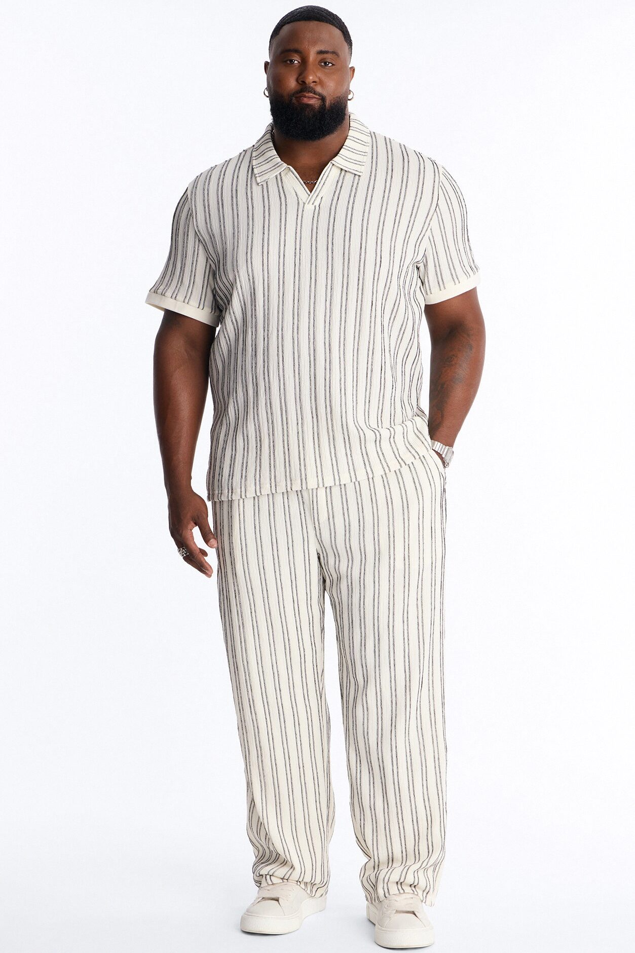 Etched Stripe Relaxed Pant - White/combo