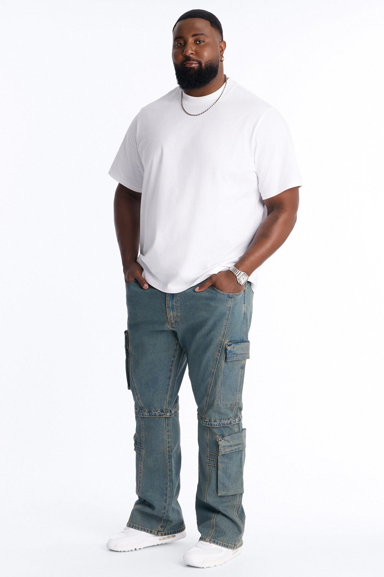 Stacked Slim Flare Utility Moto Cargo Jean - Dark Wash