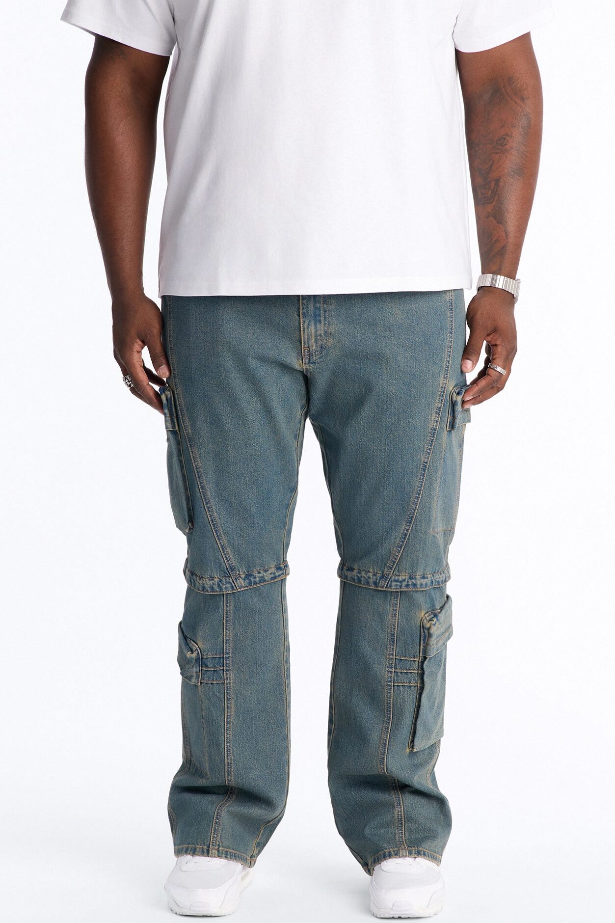 Stacked Slim Flare Utility Moto Cargo Jean - Dark Wash