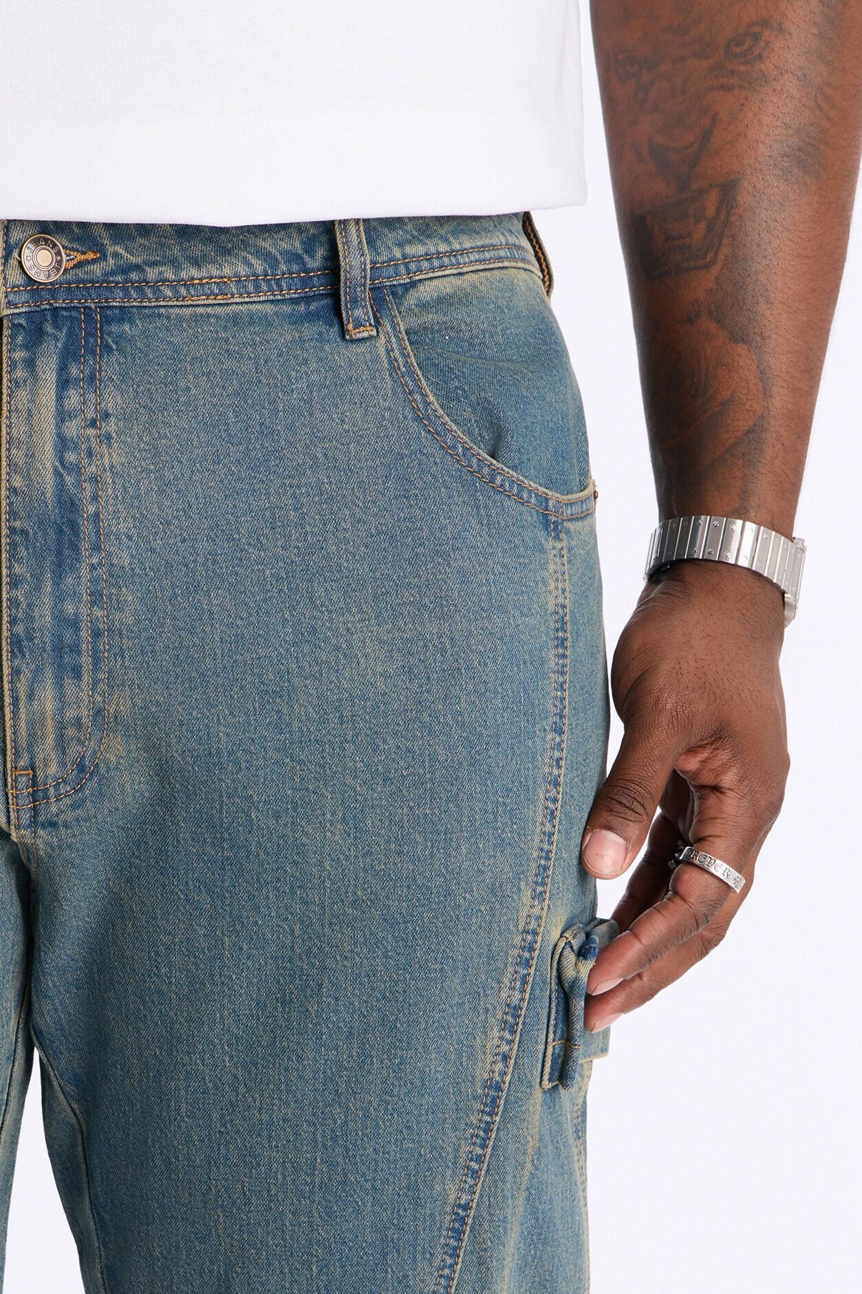 Stacked Slim Flare Utility Moto Cargo Jean - Dark Wash