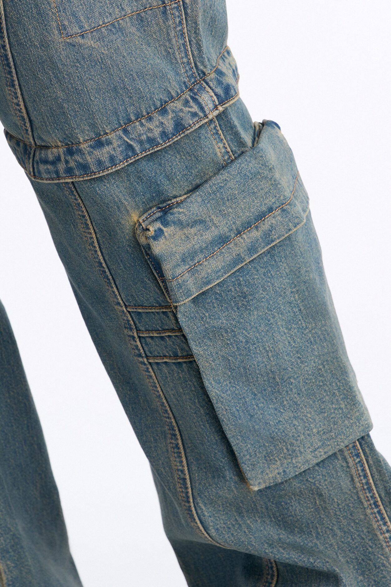 Stacked Slim Flare Utility Moto Cargo Jean - Dark Wash