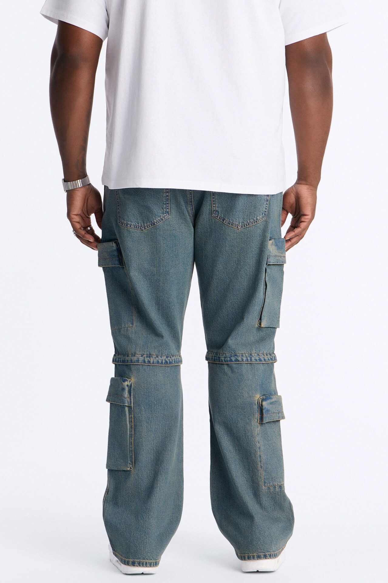 Stacked Slim Flare Utility Moto Cargo Jean - Dark Wash