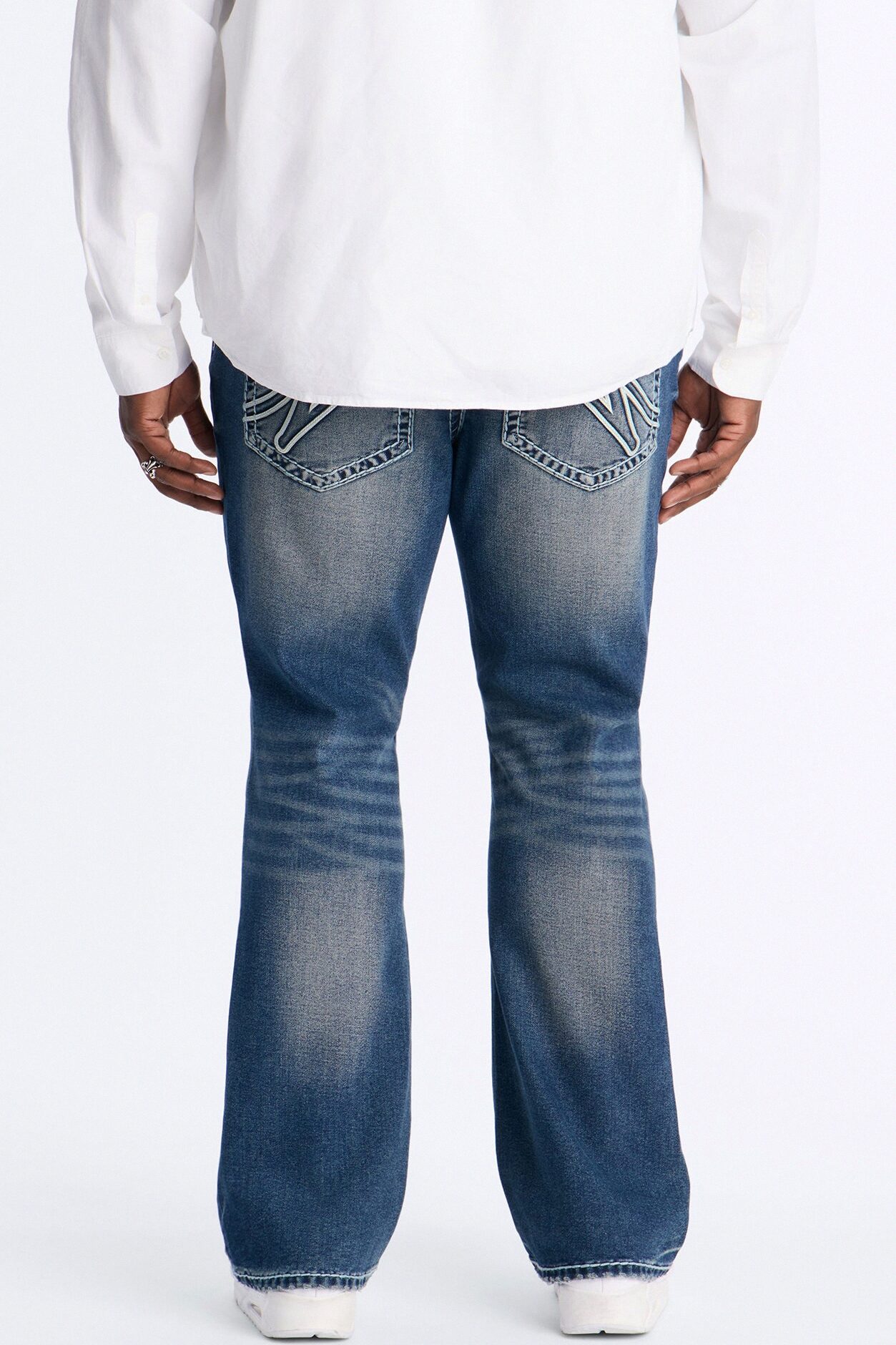 Heavy Stitch Back Flap Stacked Slim Flare Jean - Dark Wash