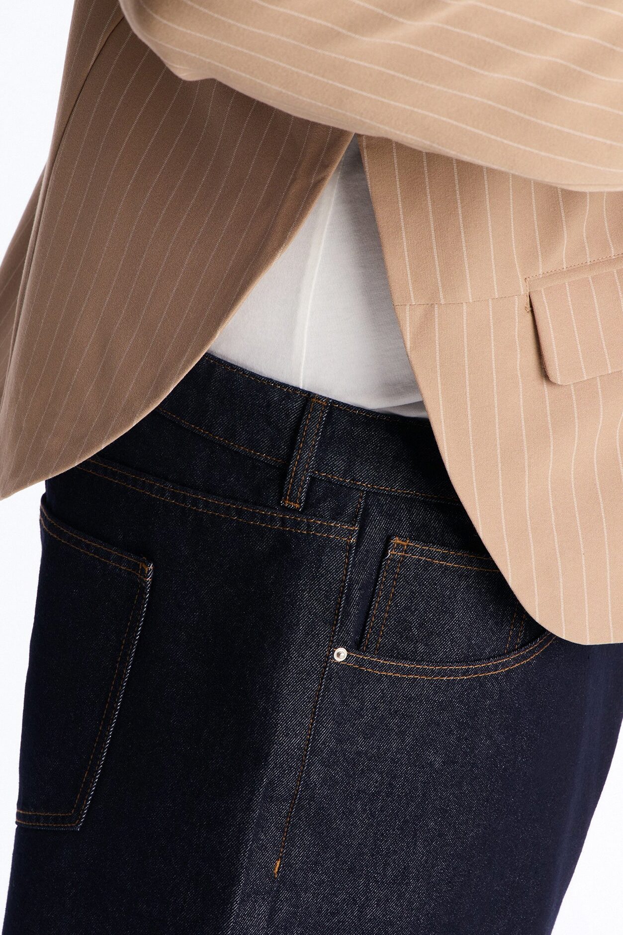 Boxy Cropped Pin Striped Cut Out Blazer - Tan
