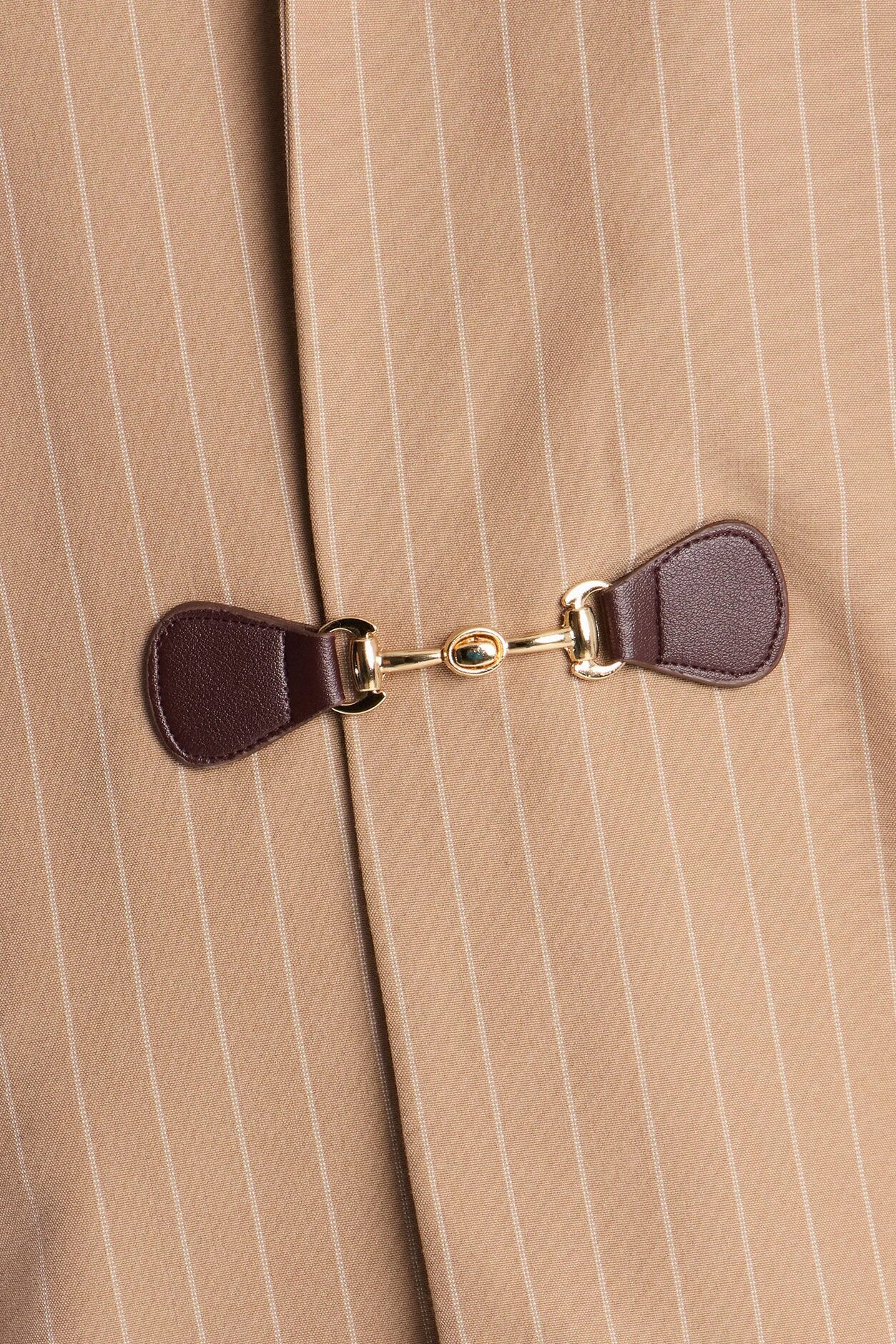 Boxy Cropped Pin Striped Cut Out Blazer - Tan