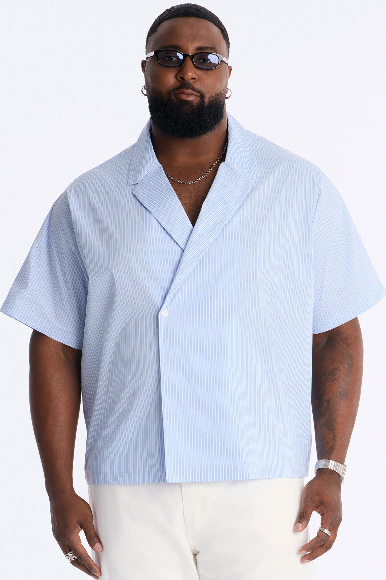 Relaxed Linear Breeze Blazer Shirt - Blue/combo