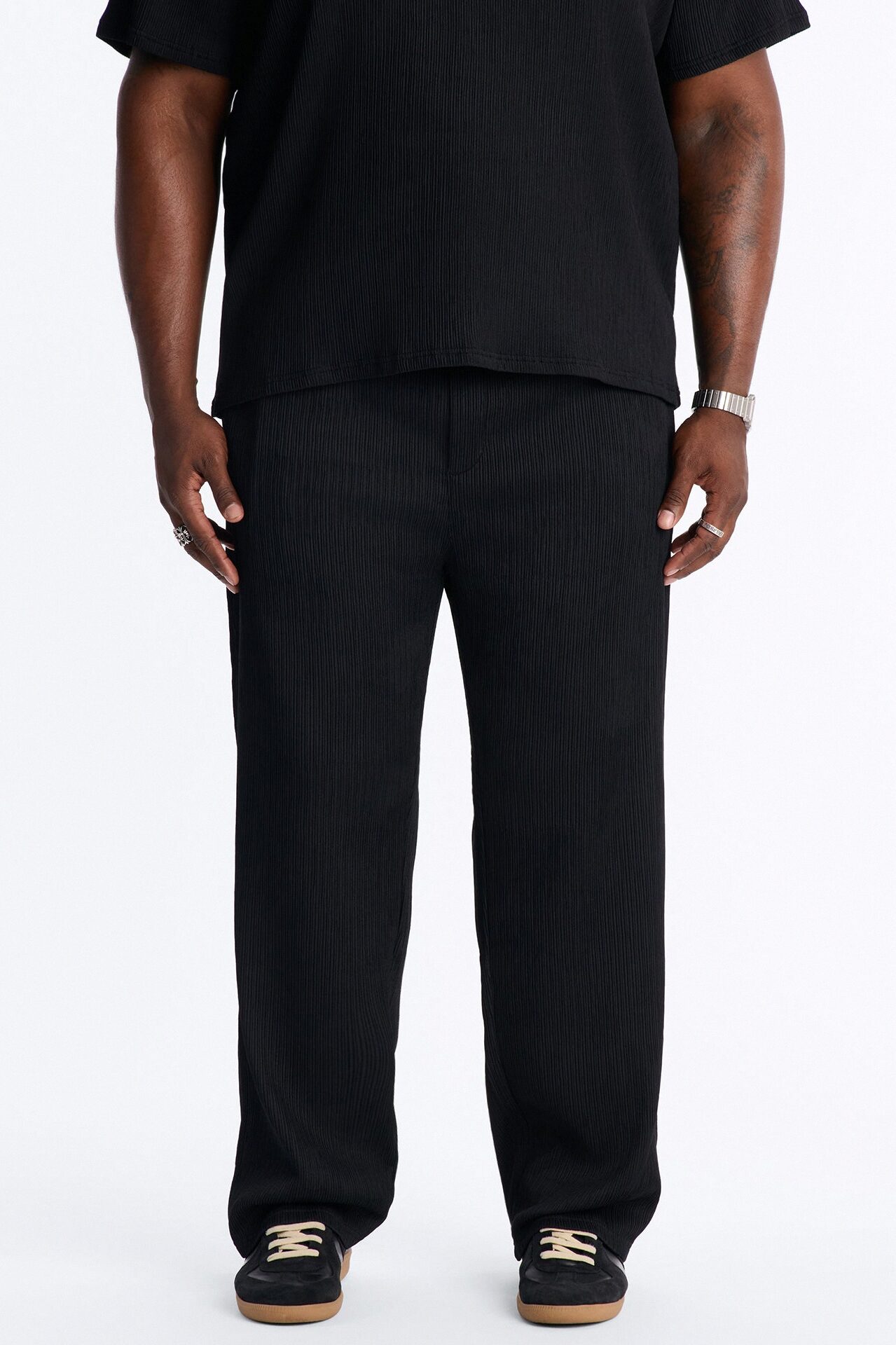 Pure Form Plisse Straight Leg Pant - Black
