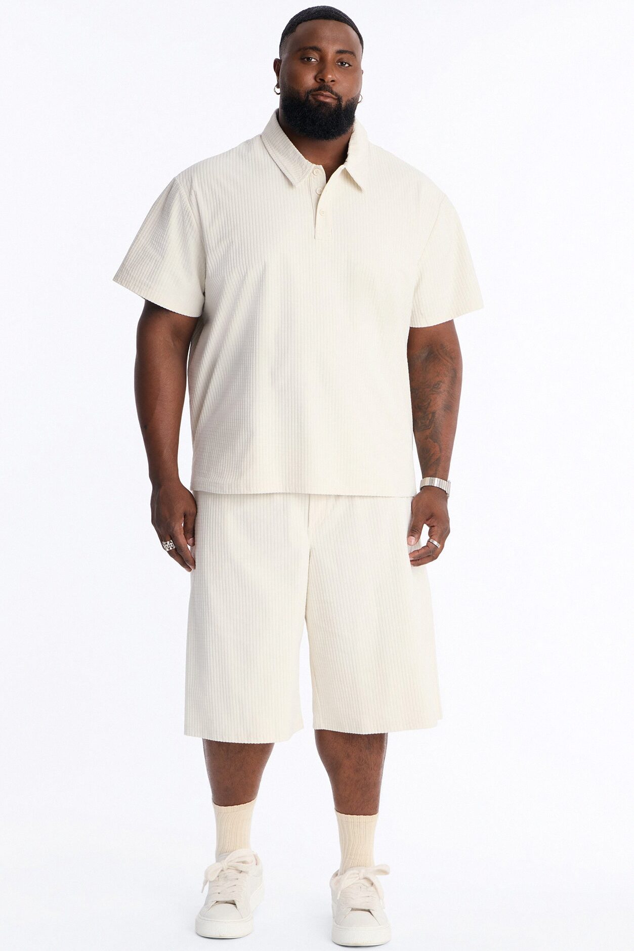 Terrance Textured Stripe Polo - Cream