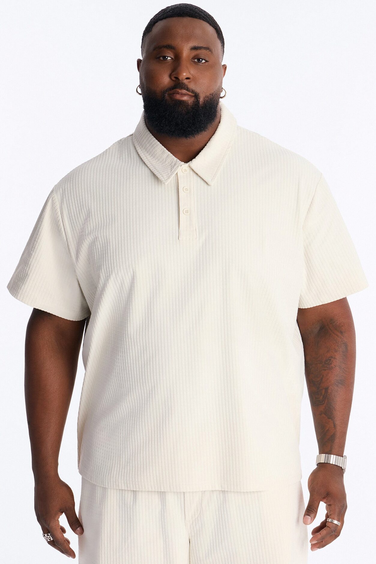 Terrance Textured Stripe Polo - Cream
