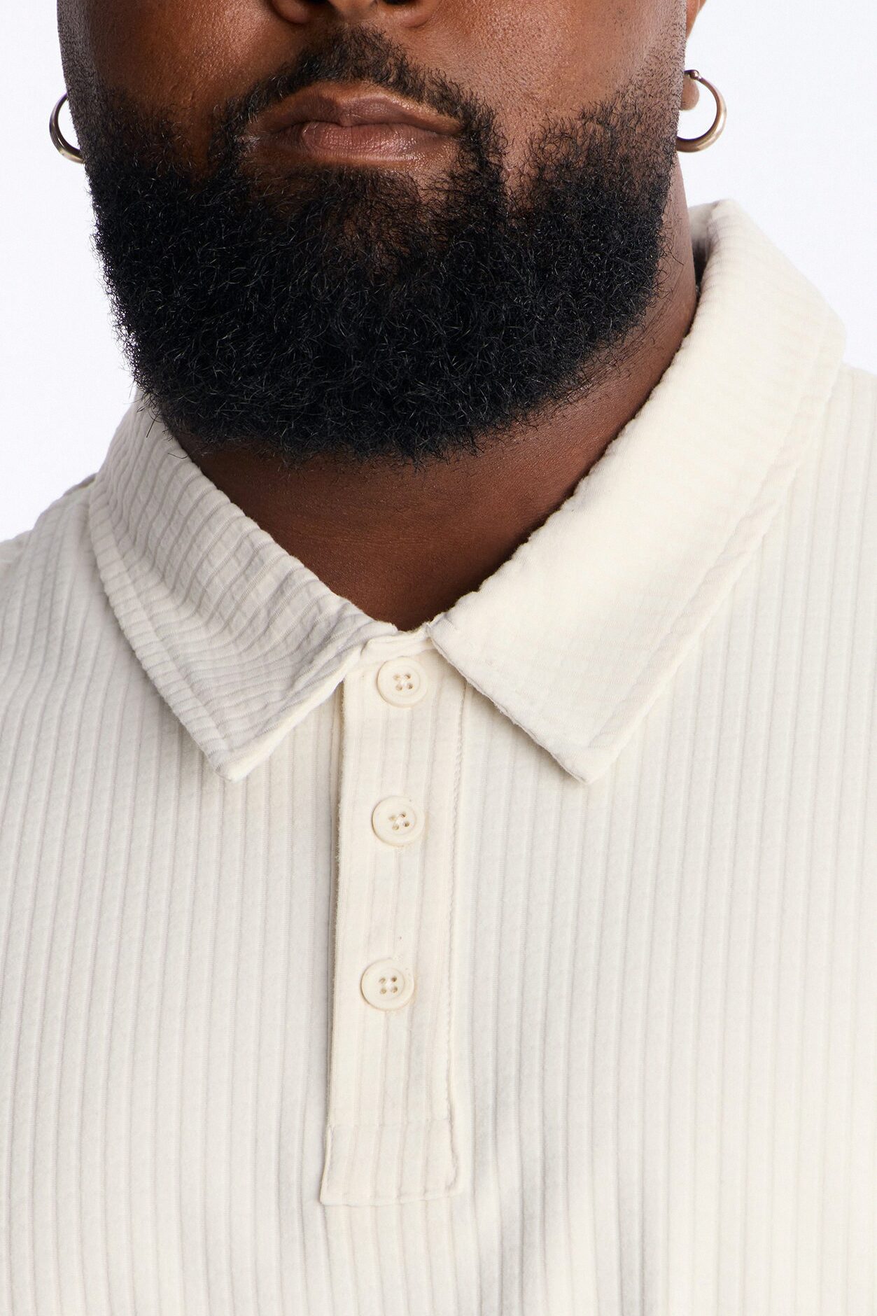 Terrance Textured Stripe Polo - Cream