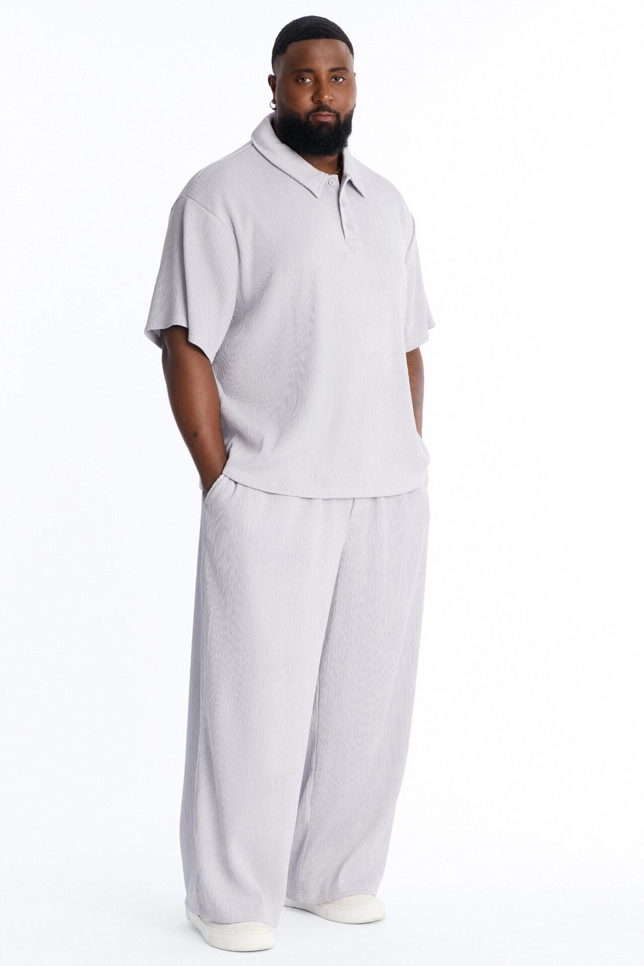 Pure Form Plisse Polo - Grey