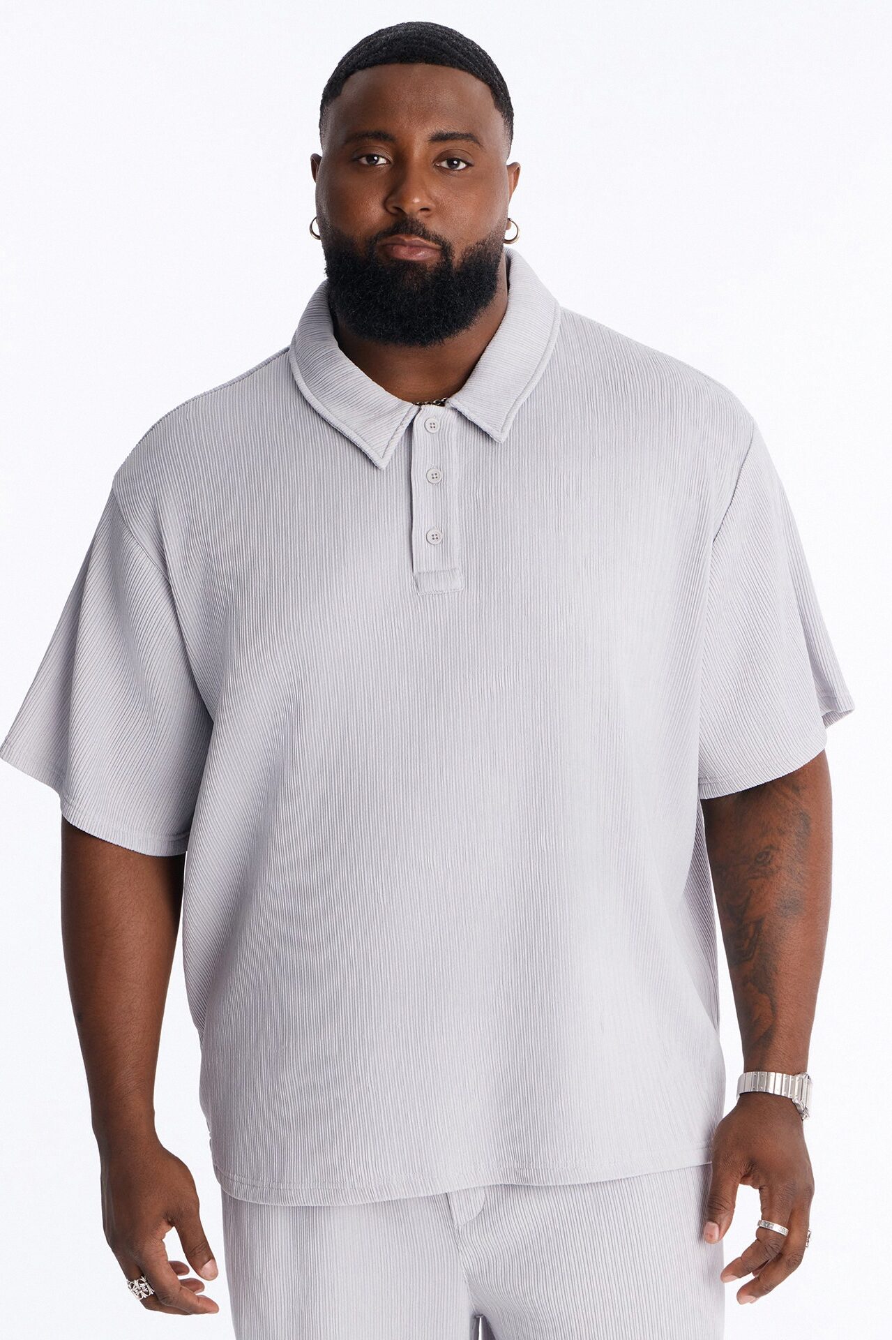 Pure Form Plisse Polo - Grey