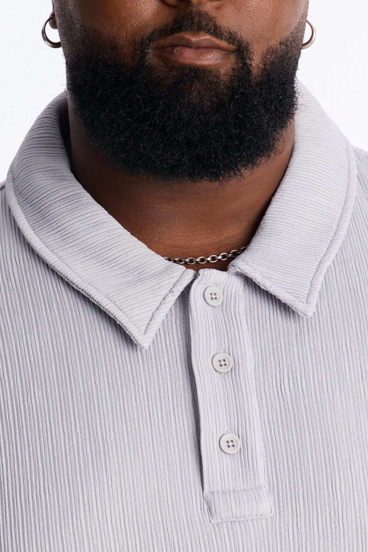 Pure Form Plisse Polo - Grey