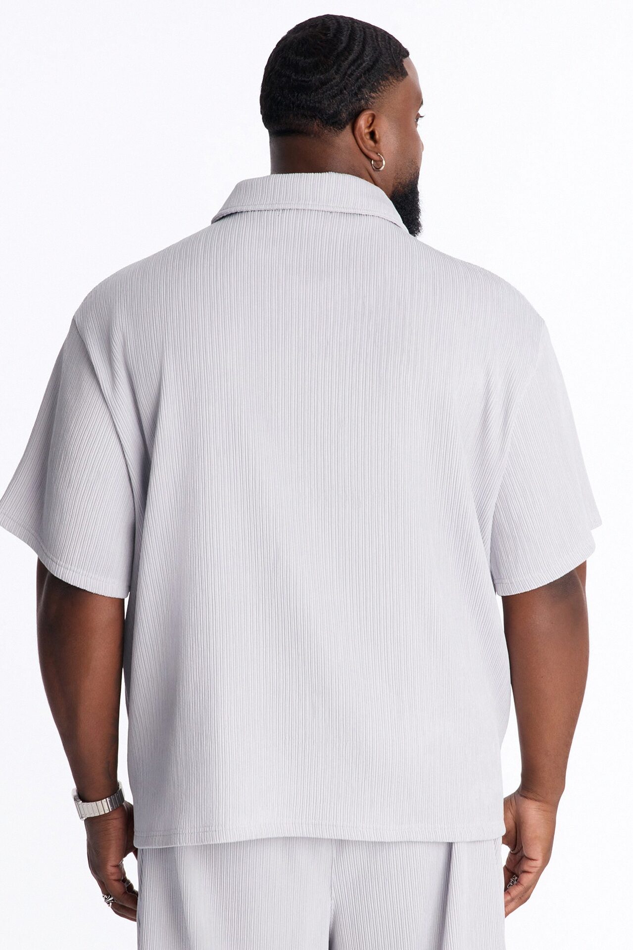 Pure Form Plisse Polo - Grey