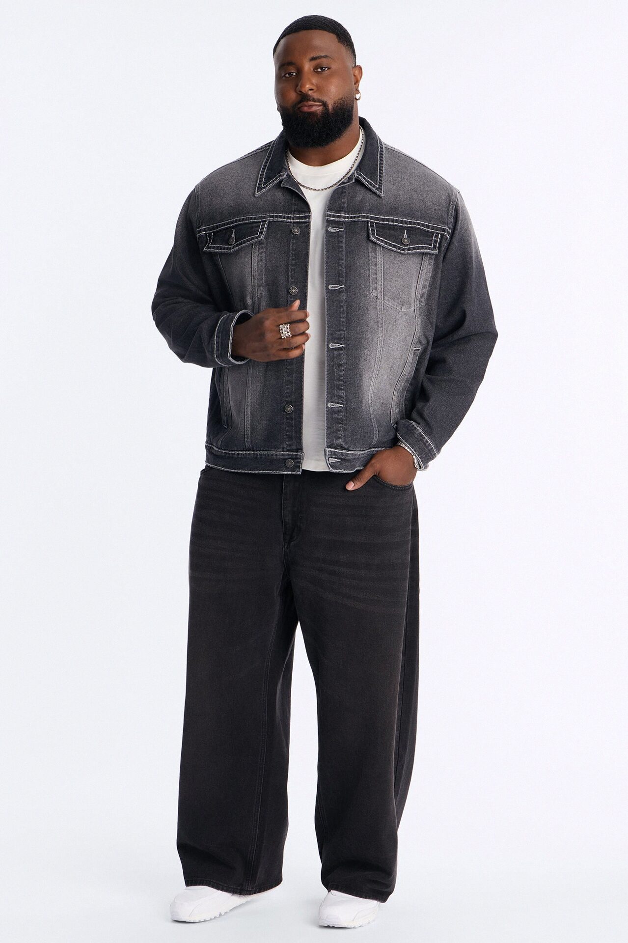 Heavy Stitch Denim Trucker Jacket - Black Wash