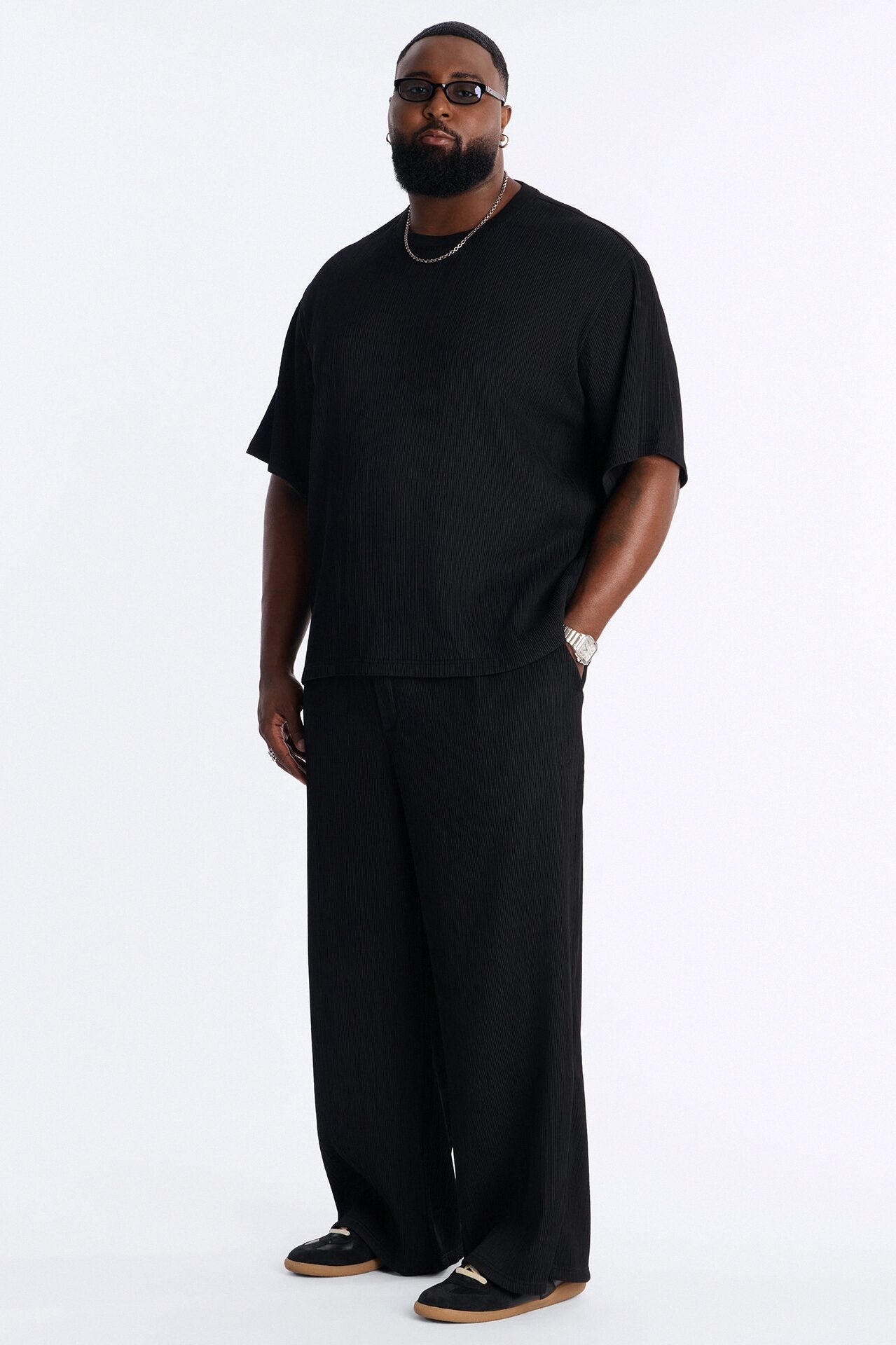 Pure Form Plisse Baggy Pant - Black