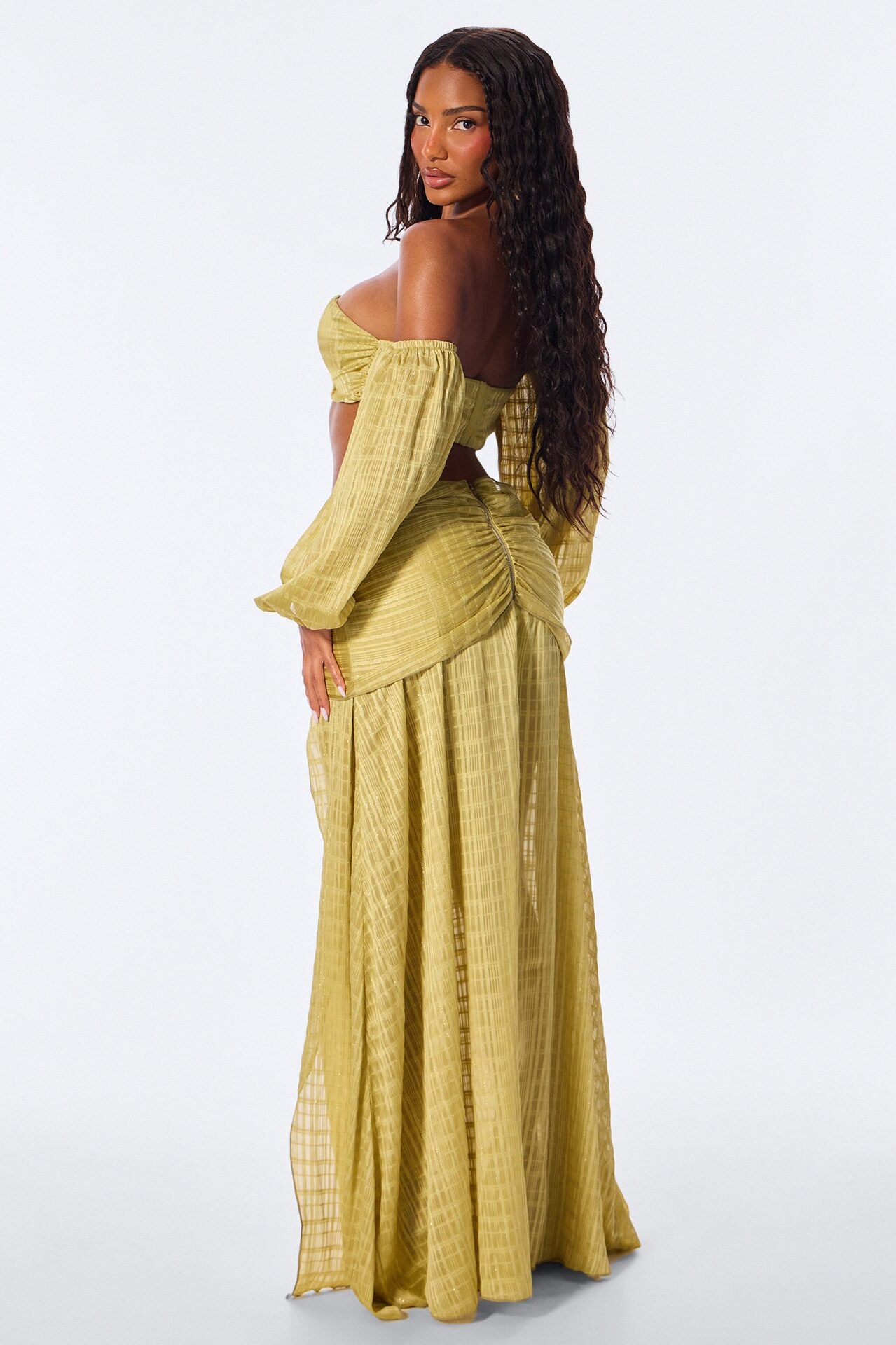 Lia Off Shoulder Maxi Skirt Set - Chartreuse
