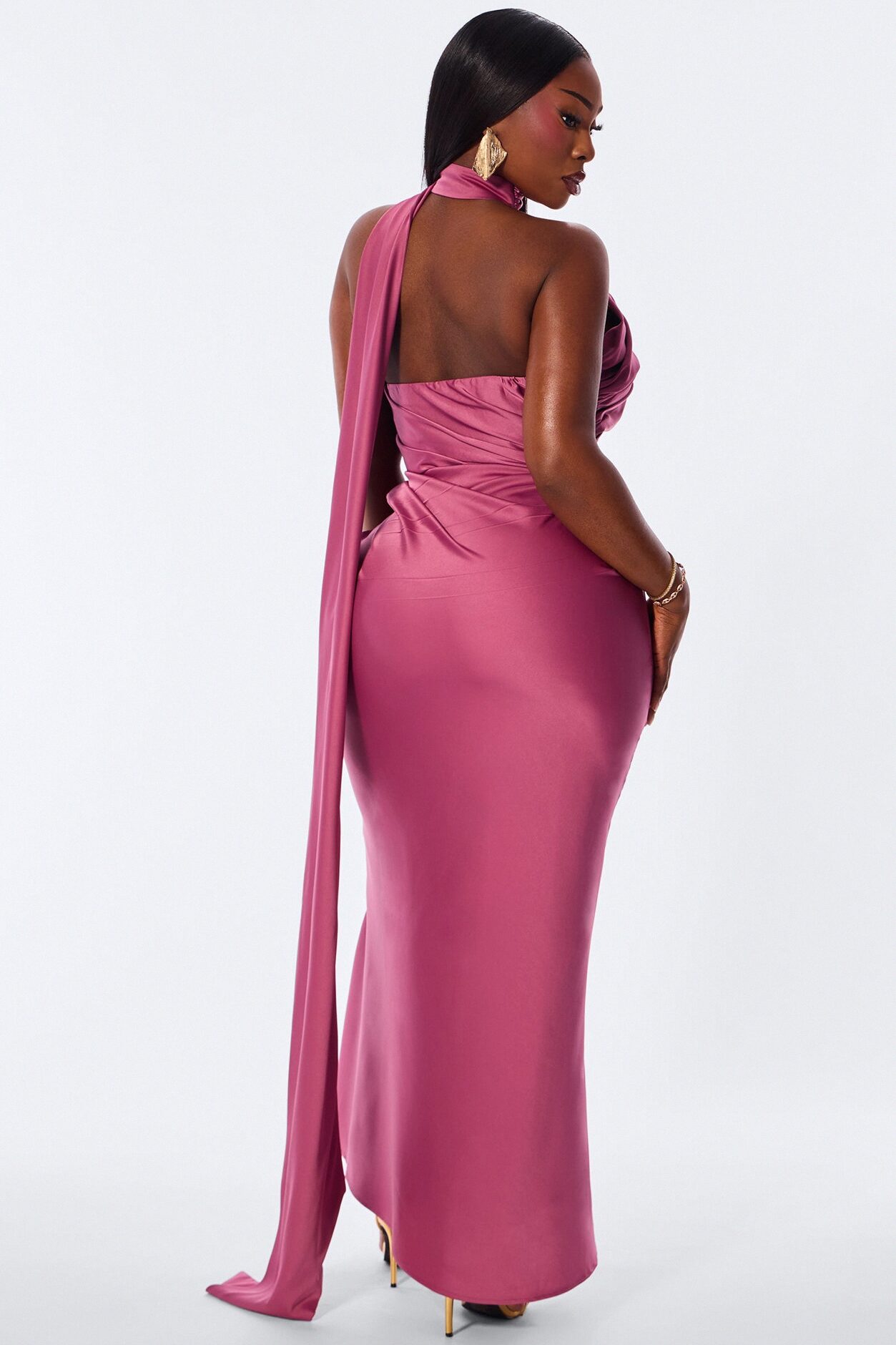 Darling Rose High Neck Satin Maxi Dress - Mauve