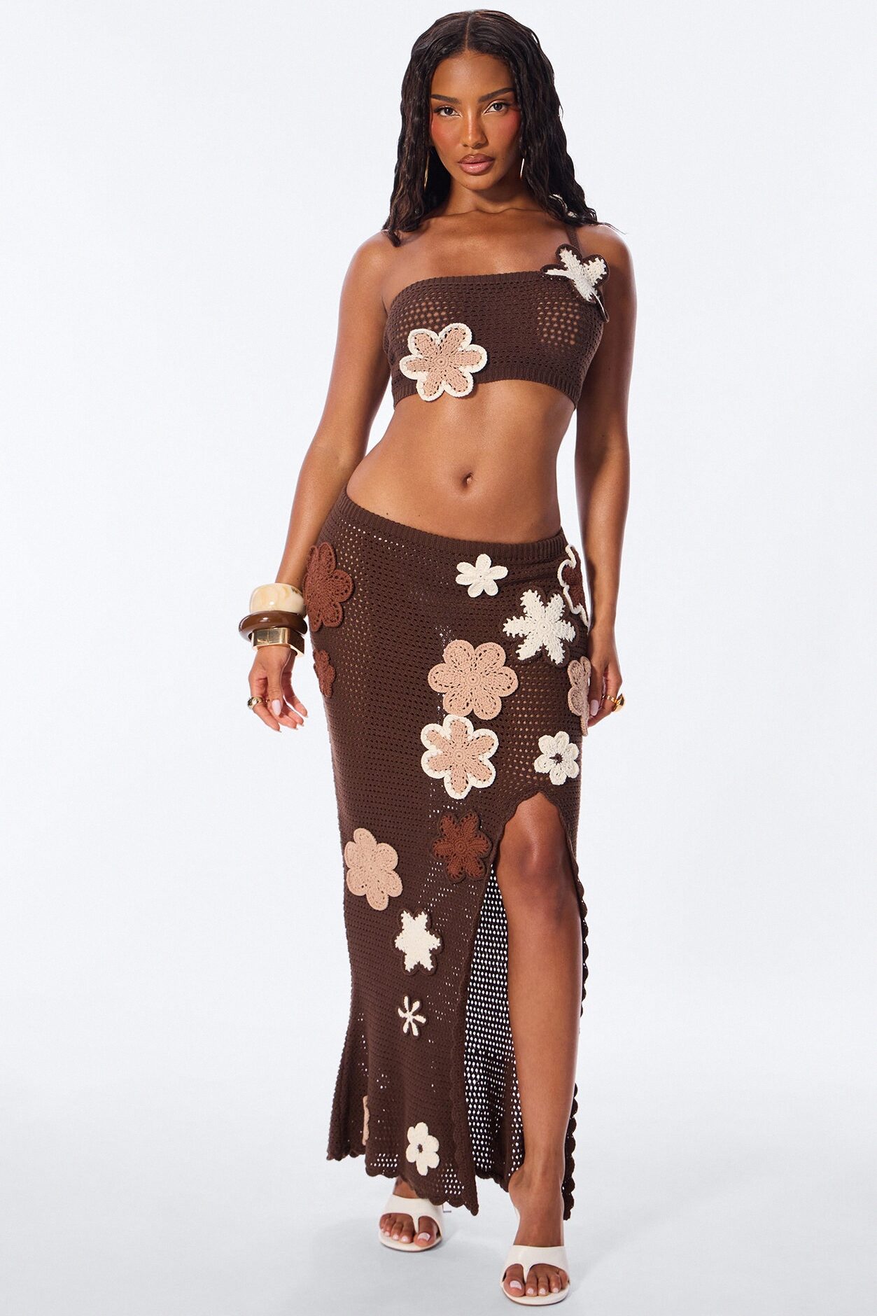 Paradise Petal Crochet Skirt Set - Chocolate