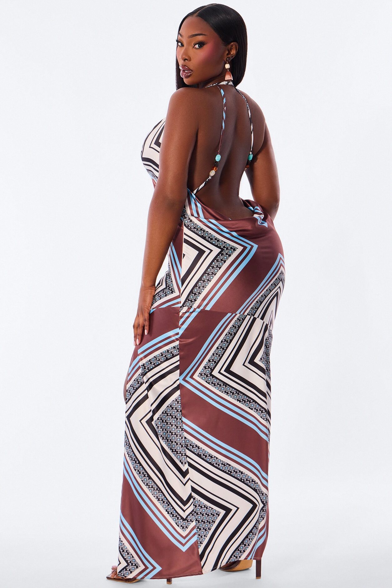 Nova Satin Abstract Maxi Dress - Blue/combo