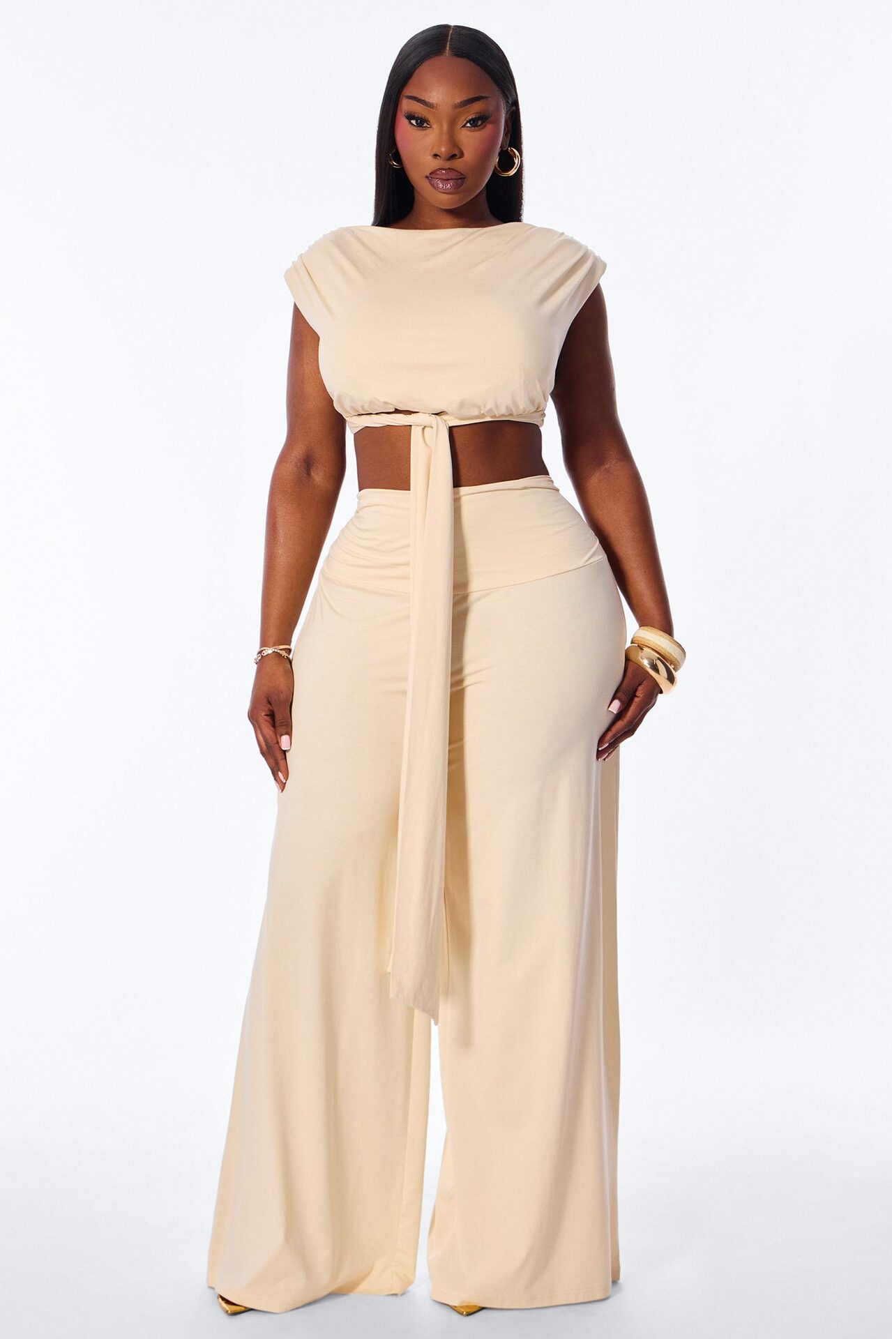 Elle Jersey Pant Set - Cream