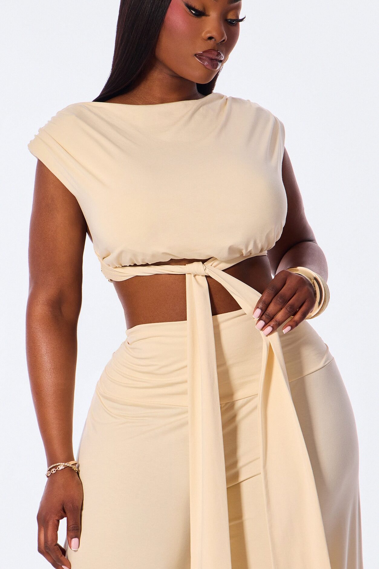 Elle Jersey Pant Set - Cream