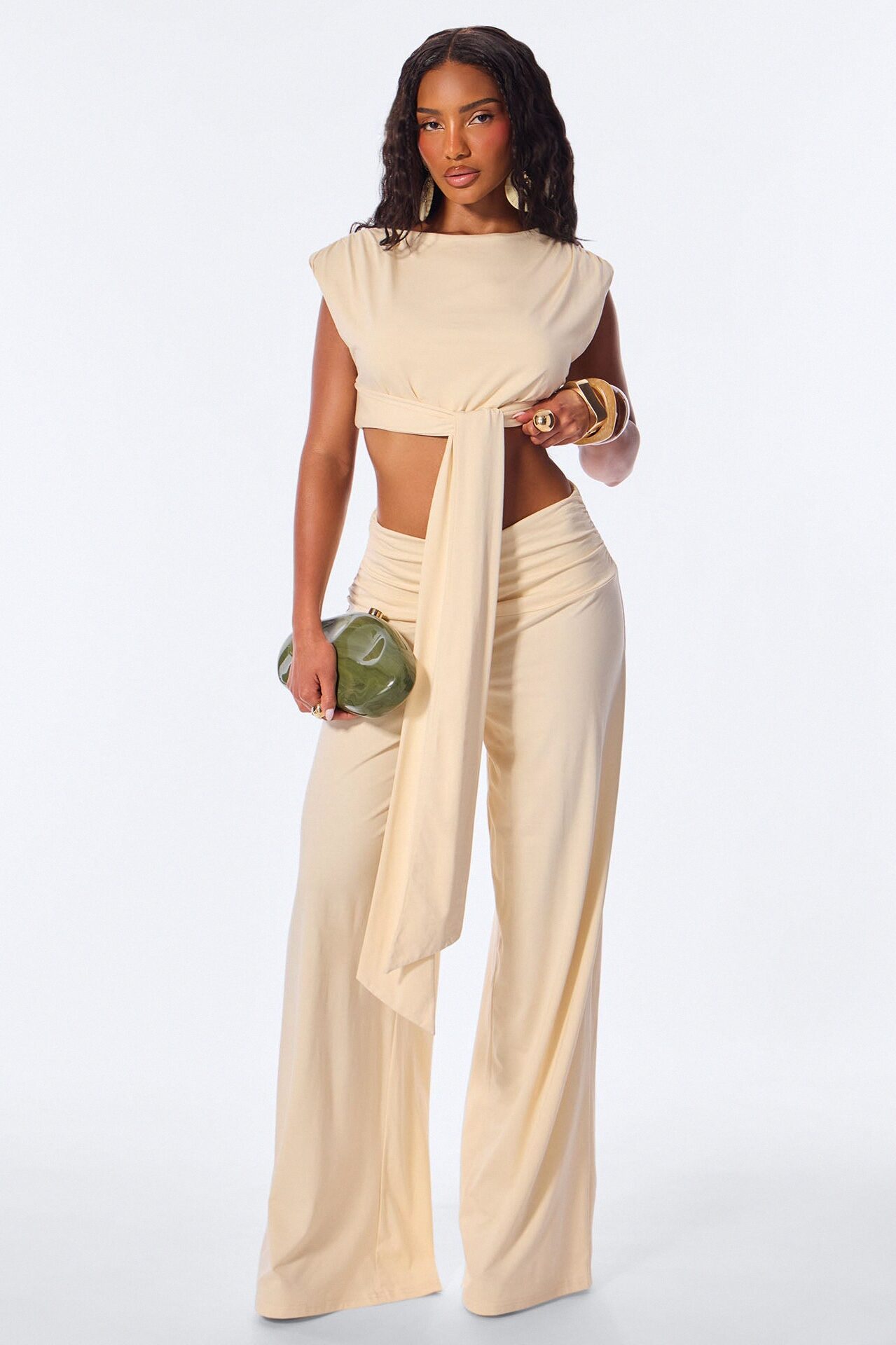 Elle Jersey Pant Set - Cream