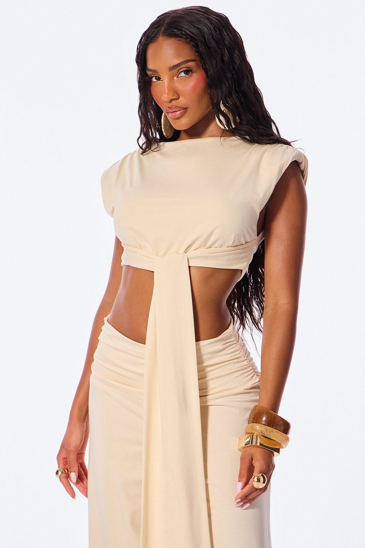 Elle Jersey Pant Set - Cream