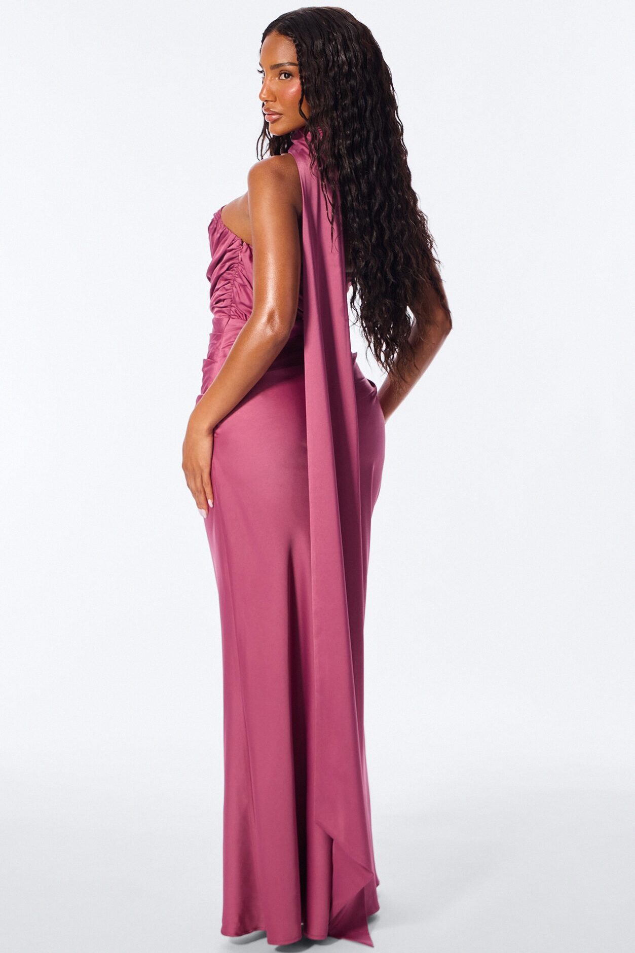 Darling Rose High Neck Satin Maxi Dress - Mauve
