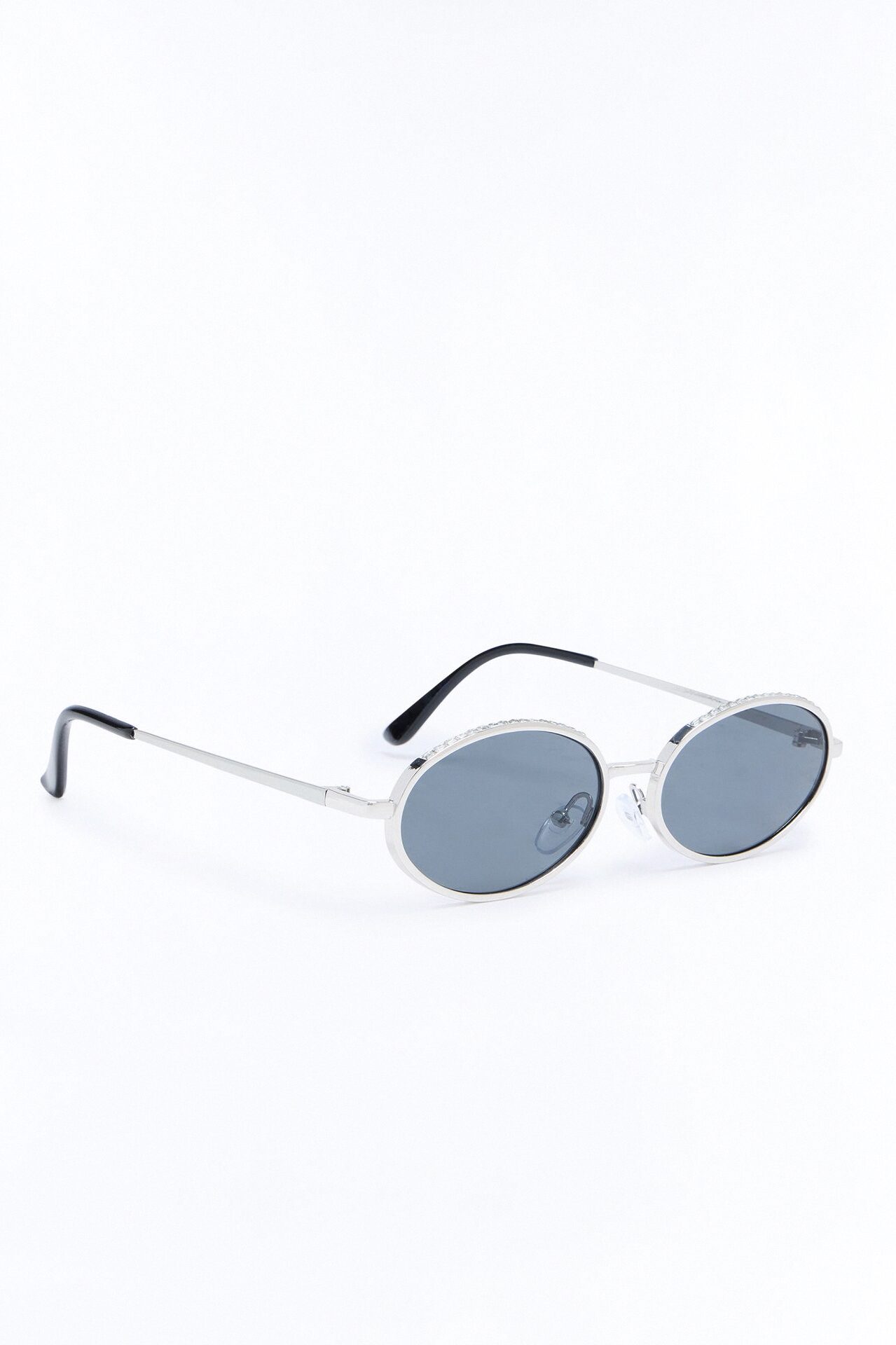 Revived Rhinestone Circular Sunglasses - Silver