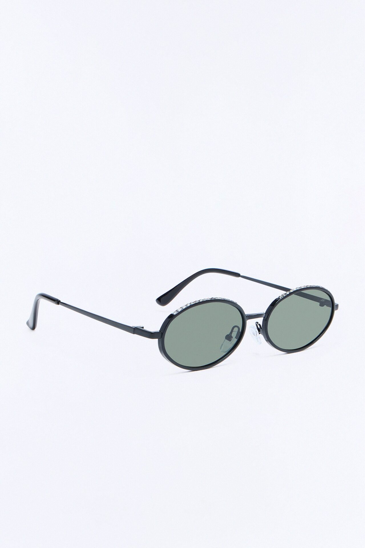 Revived Rhinestone Circular Sunglasses - Black