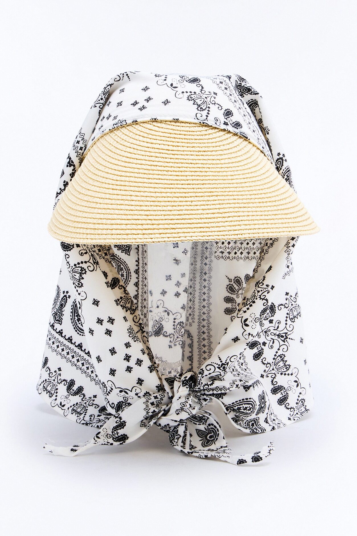 Gran Torino Straw Visor And Head Wrap - White/combo